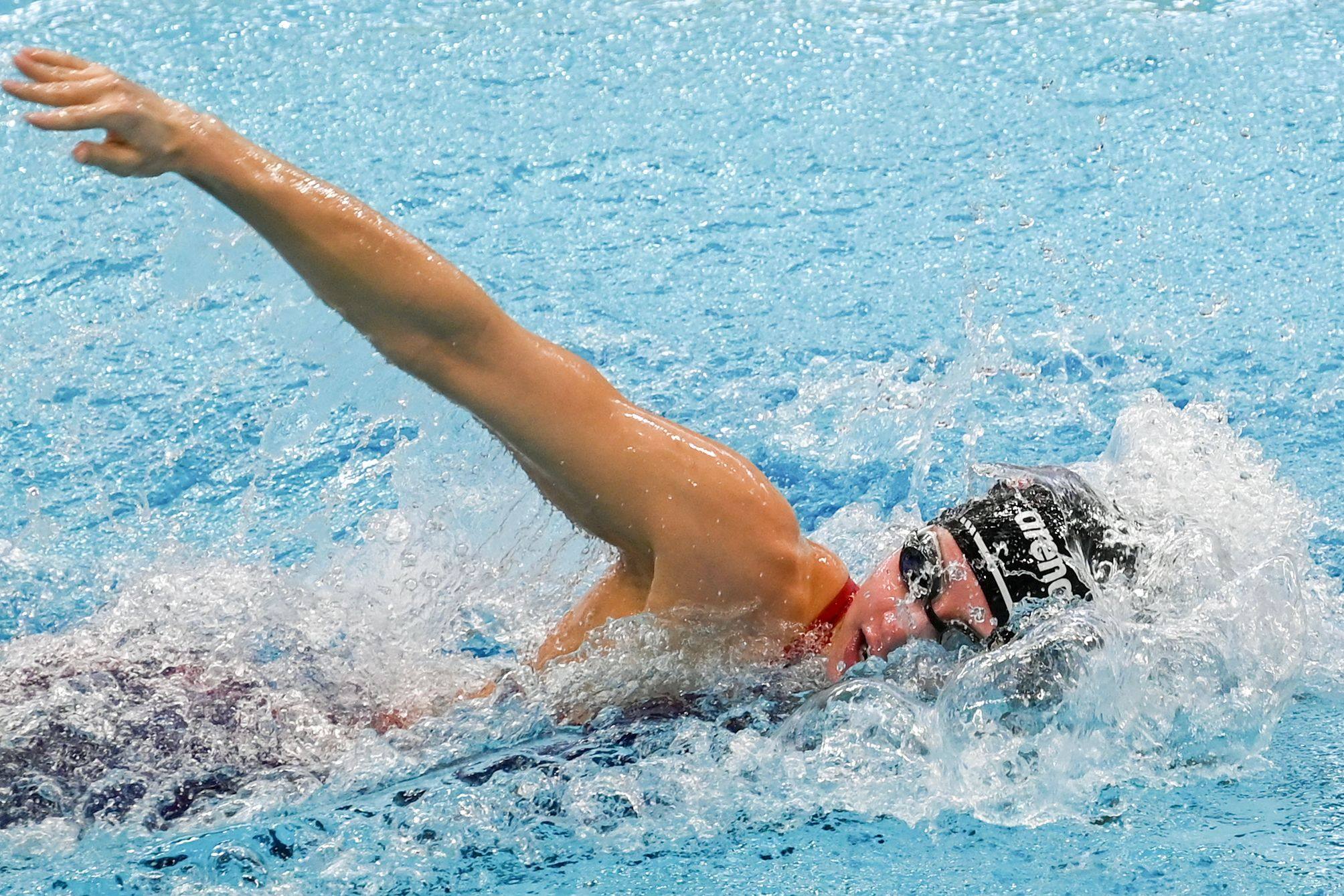 Kate Douglass of the US won the 100m freestyle in 50.82 seconds, with Siobhan Haughey second with a time of 51.56. Photo: AFP