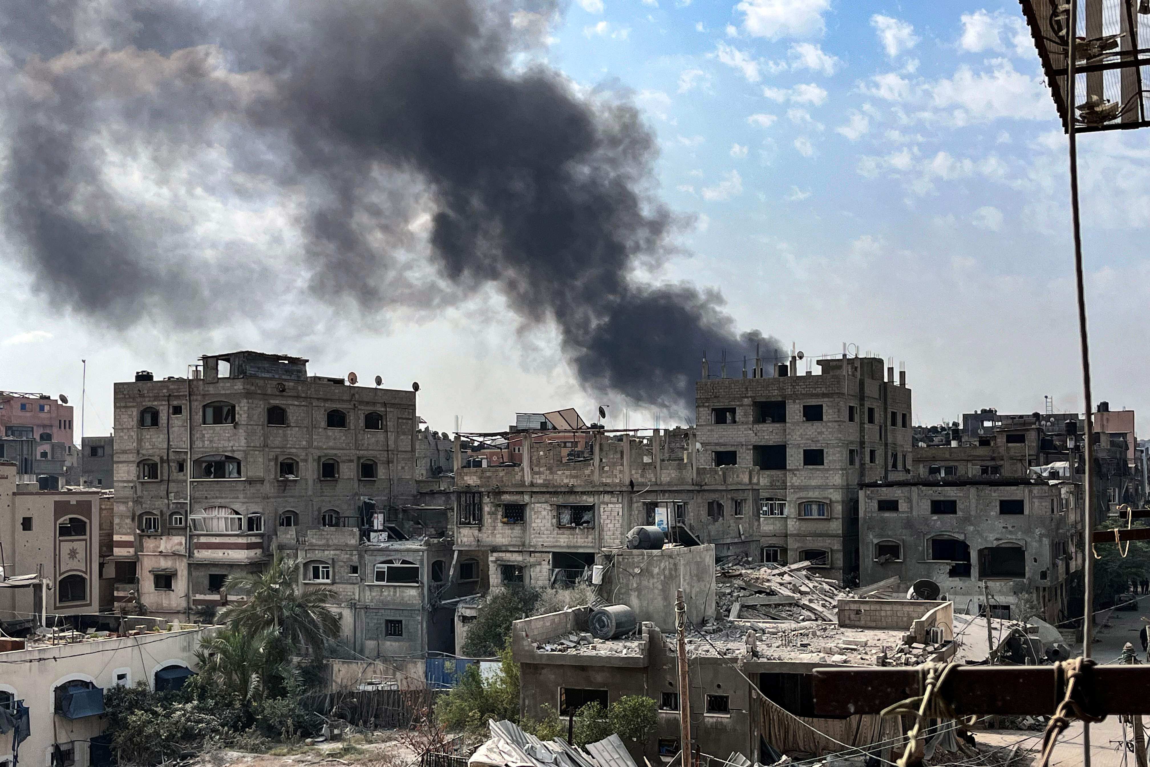 Smoke rises from Jabilia in the northern Gaza Strip, during an Israeli strike, on Friday. Photo: AFP