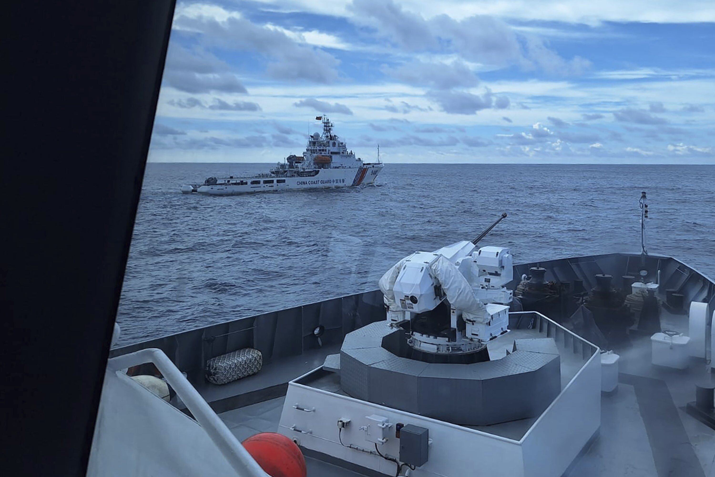 Indonesia’s coastguard shadows a China Coast Guard vessel in North Natuna waters on October 25. Photo: BAKAMLA via AP