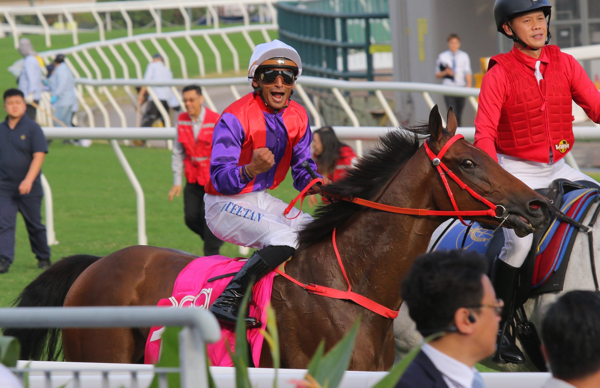 An ecstatic Karis Teetan returns aboard Ensued.