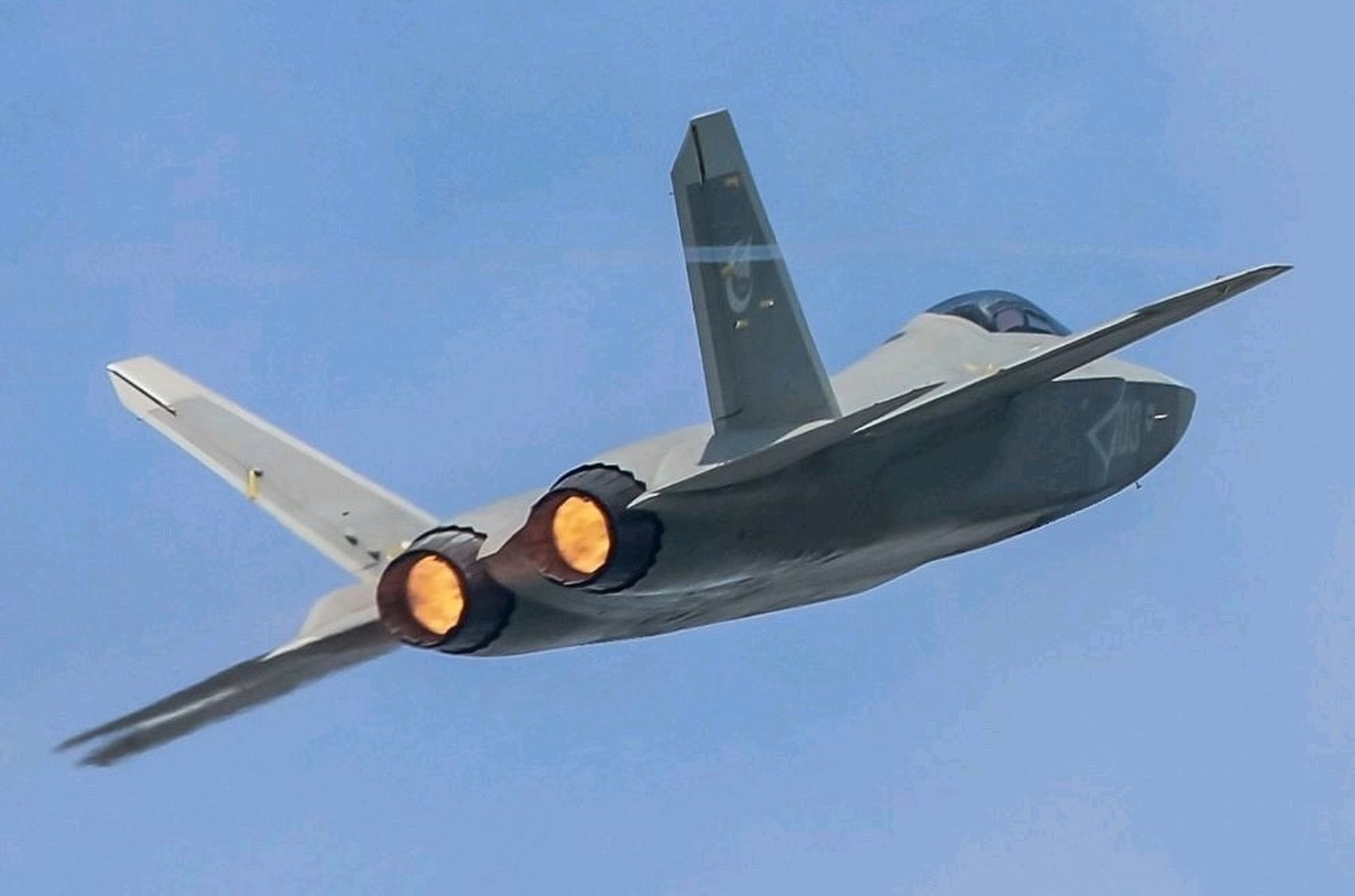 A FC-31 prototype pictured during a test flight. Photo: Handout
