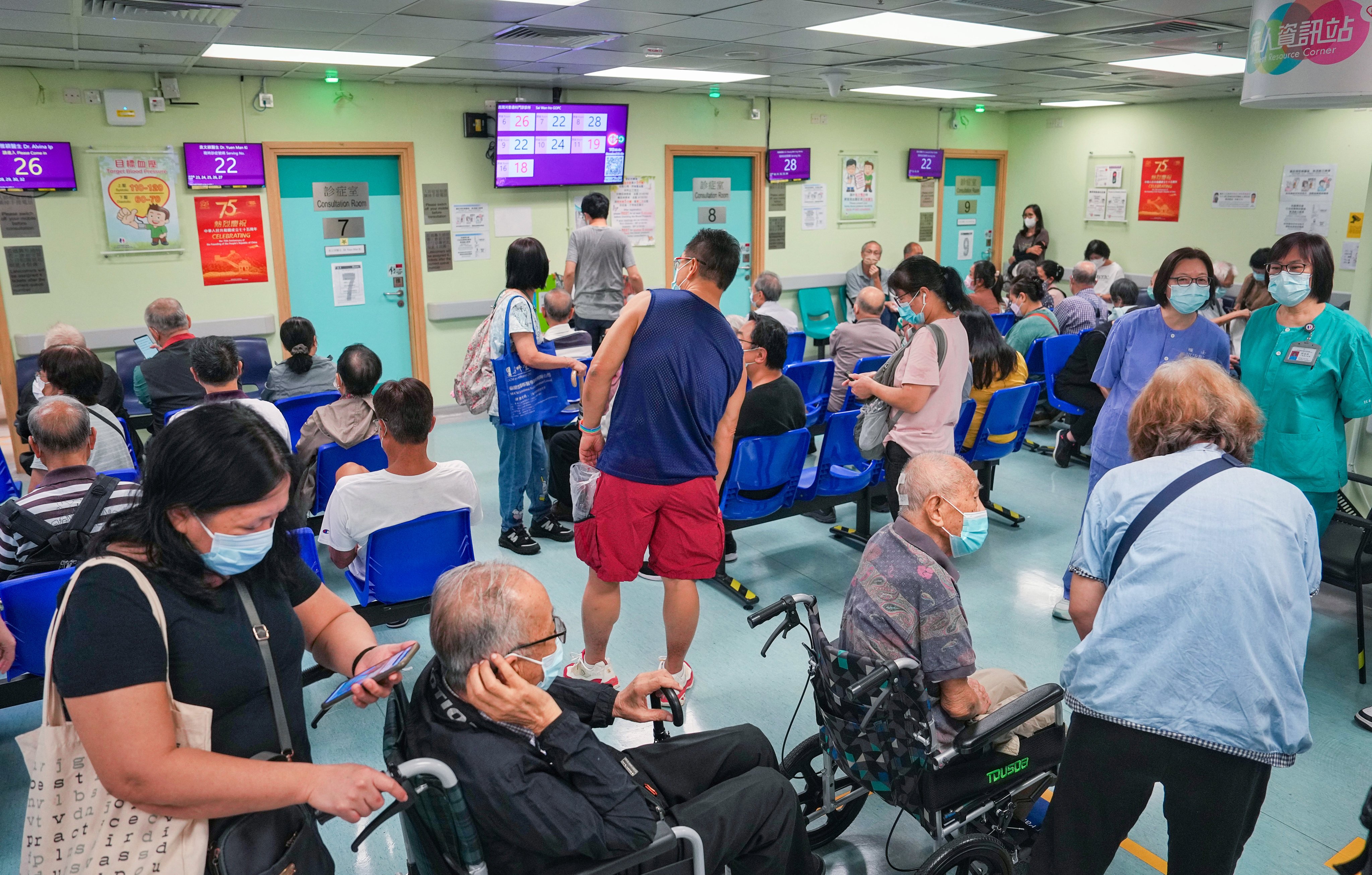 Patients wait to see a doctor a public outpatient clinic in Sai Wan Ho. Photo: Elson Li