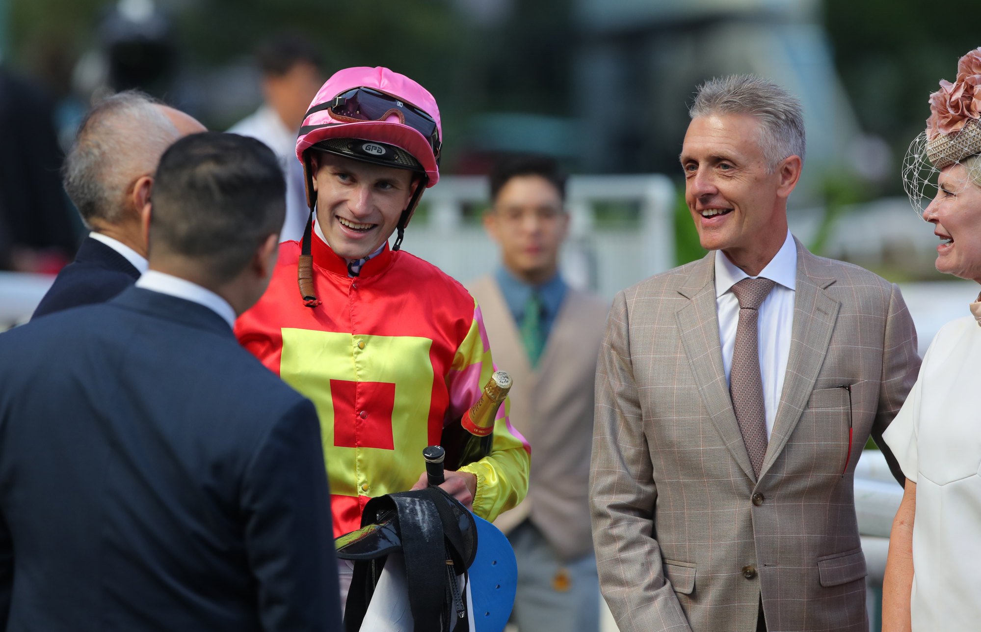 Jockey Luke Ferraris, trainer Mark Newnham and connections after My Wish’s win.