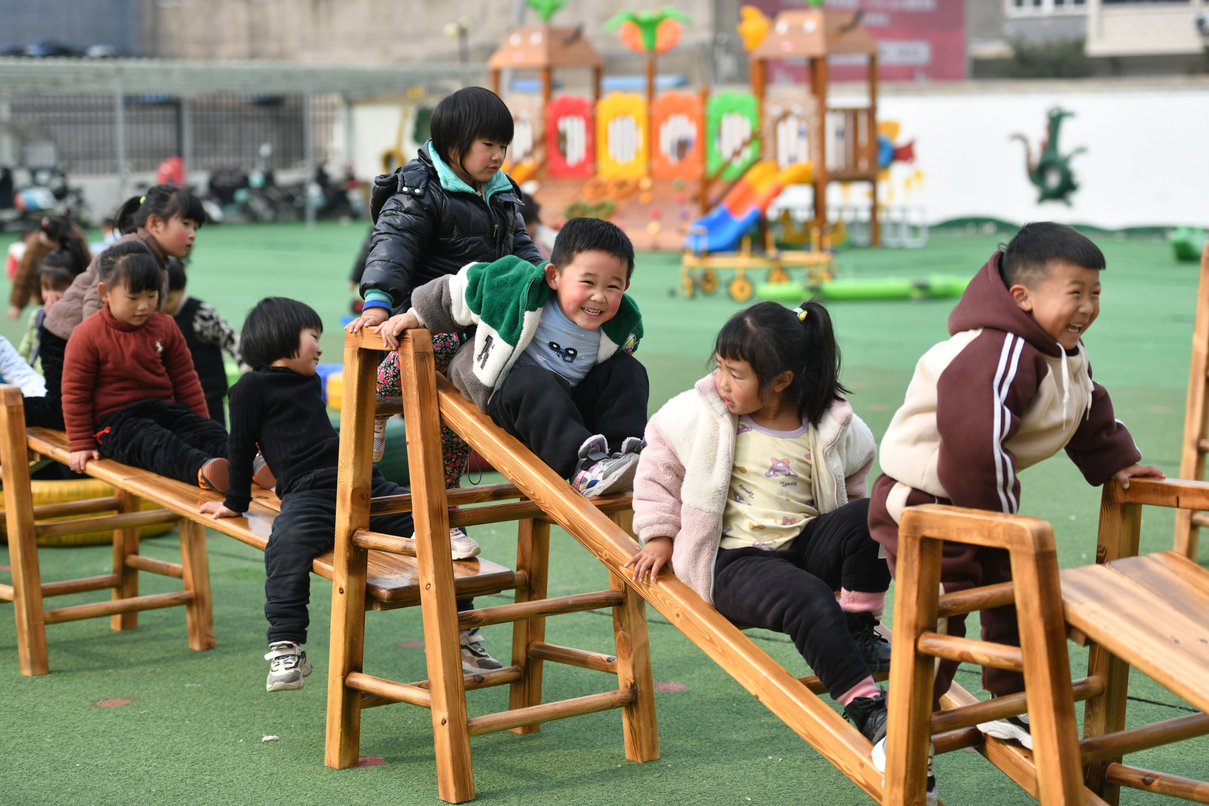 Children play at a kindergarten in Fuyang, a city in eastern Anhui province. China’s birth rate in 2025 could fall to 8 million. Photo: Future Publishing via Getty Images