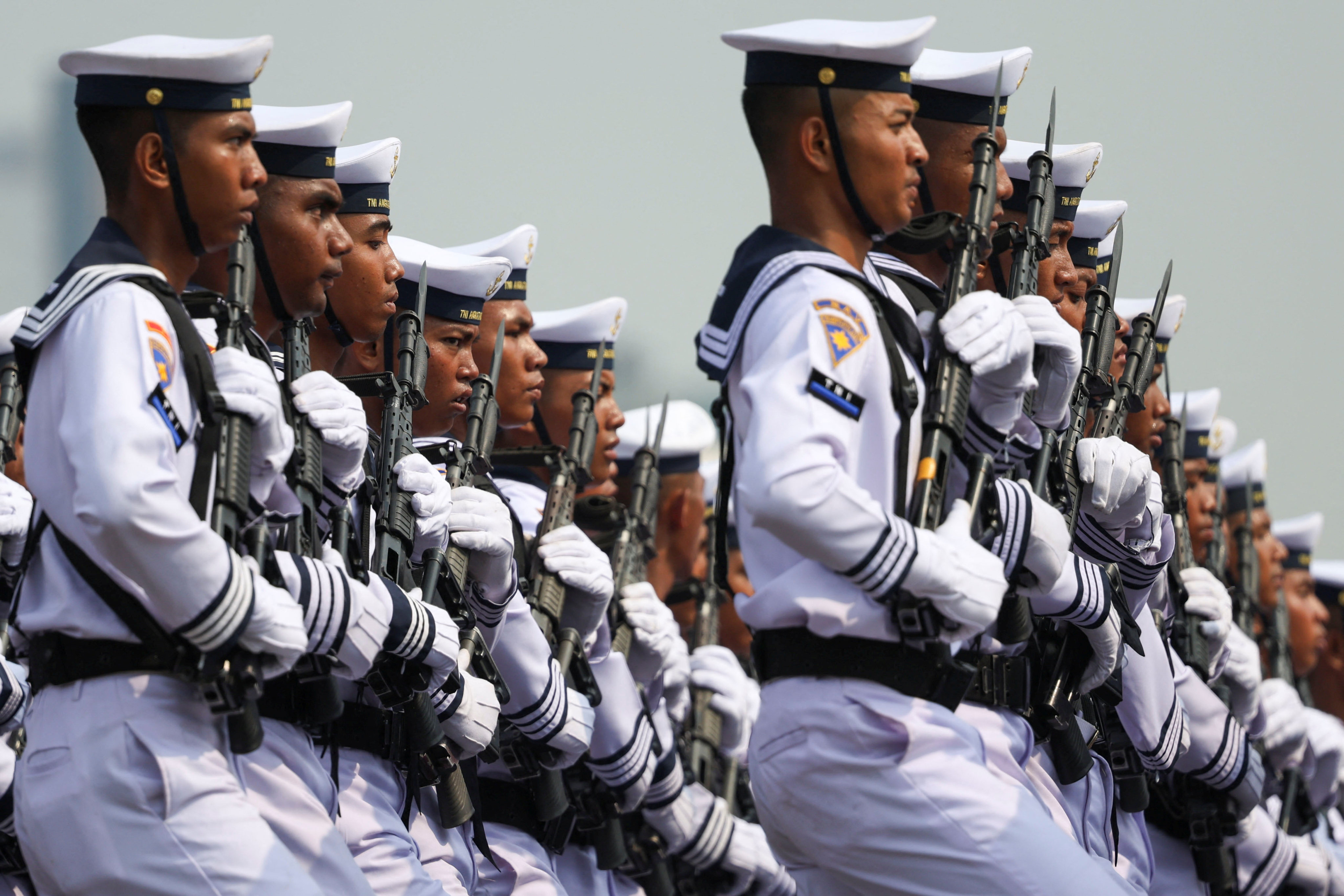 Indonesian Navy personnel march during a military parade in Jakarta last month. Photo: Reuters