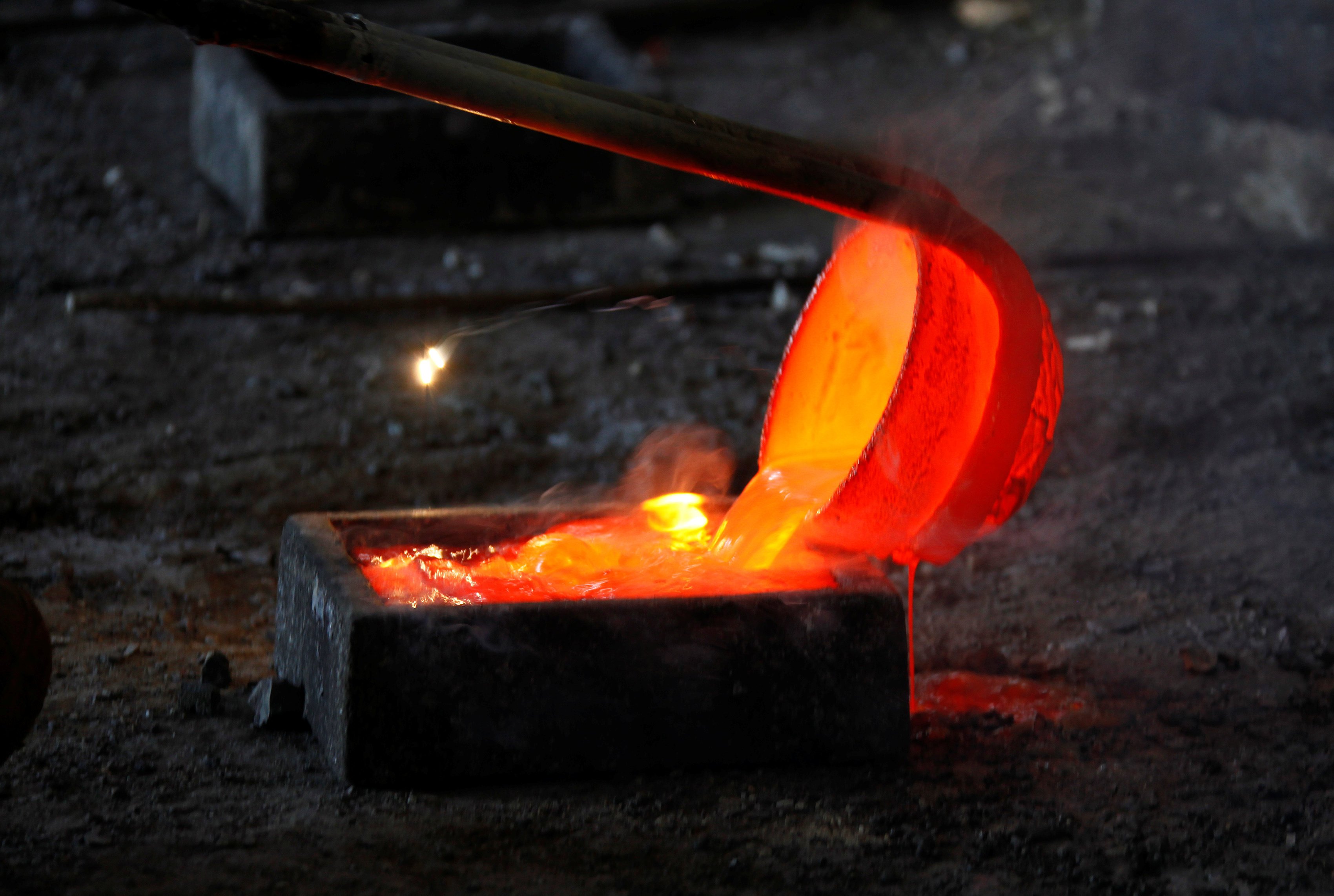 A molten rare earth is poured into a mould at a smelting workshop in China’s Inner Mongolia autonomous region. Photo: Reuters