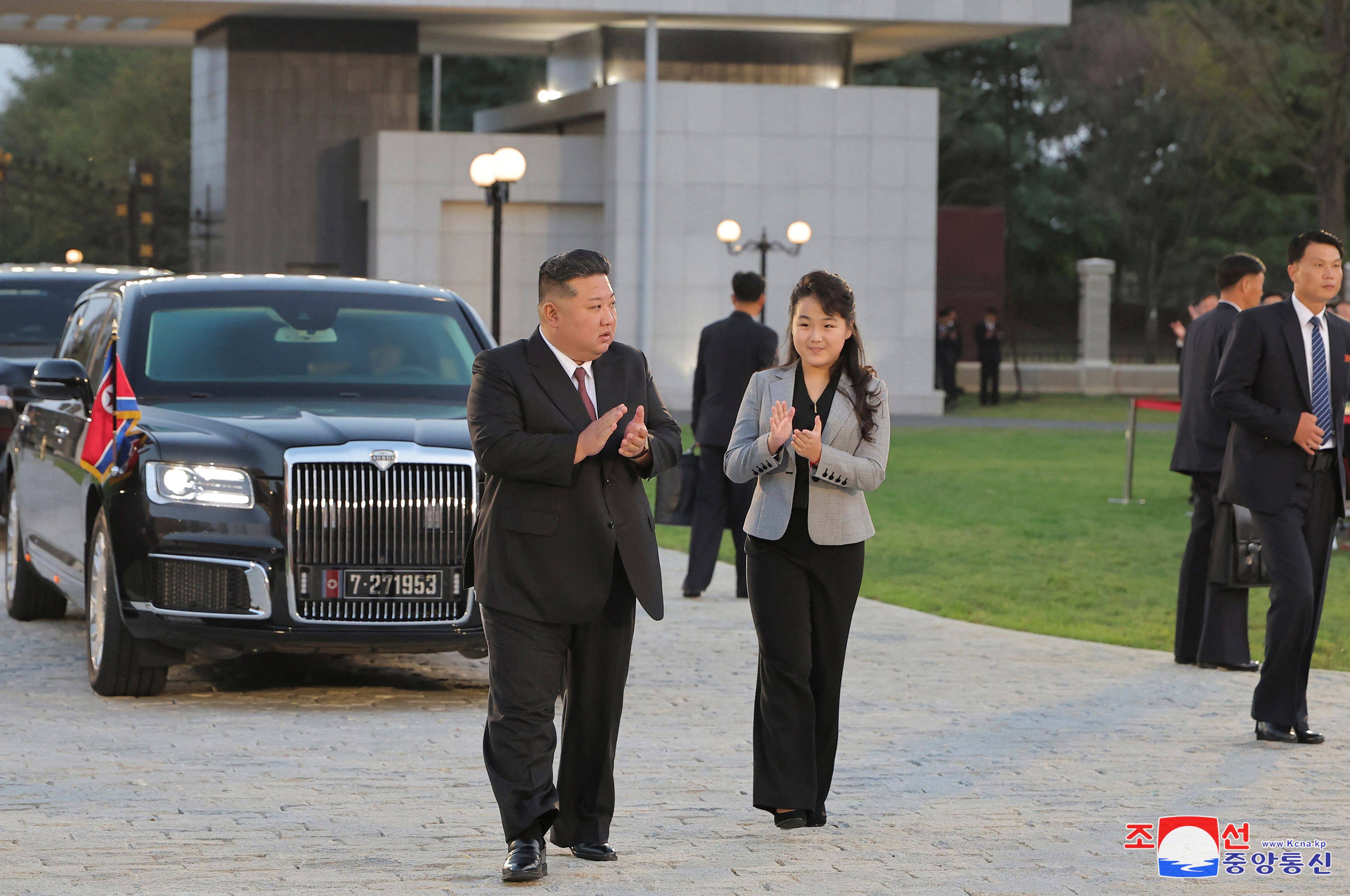 North Korean leader Kim Jong-un and his daughter Ju-ae visit the Central Cadres Training School of the Workers’ Party of Korea last month. Photo: KCNA via KNS/AFP 