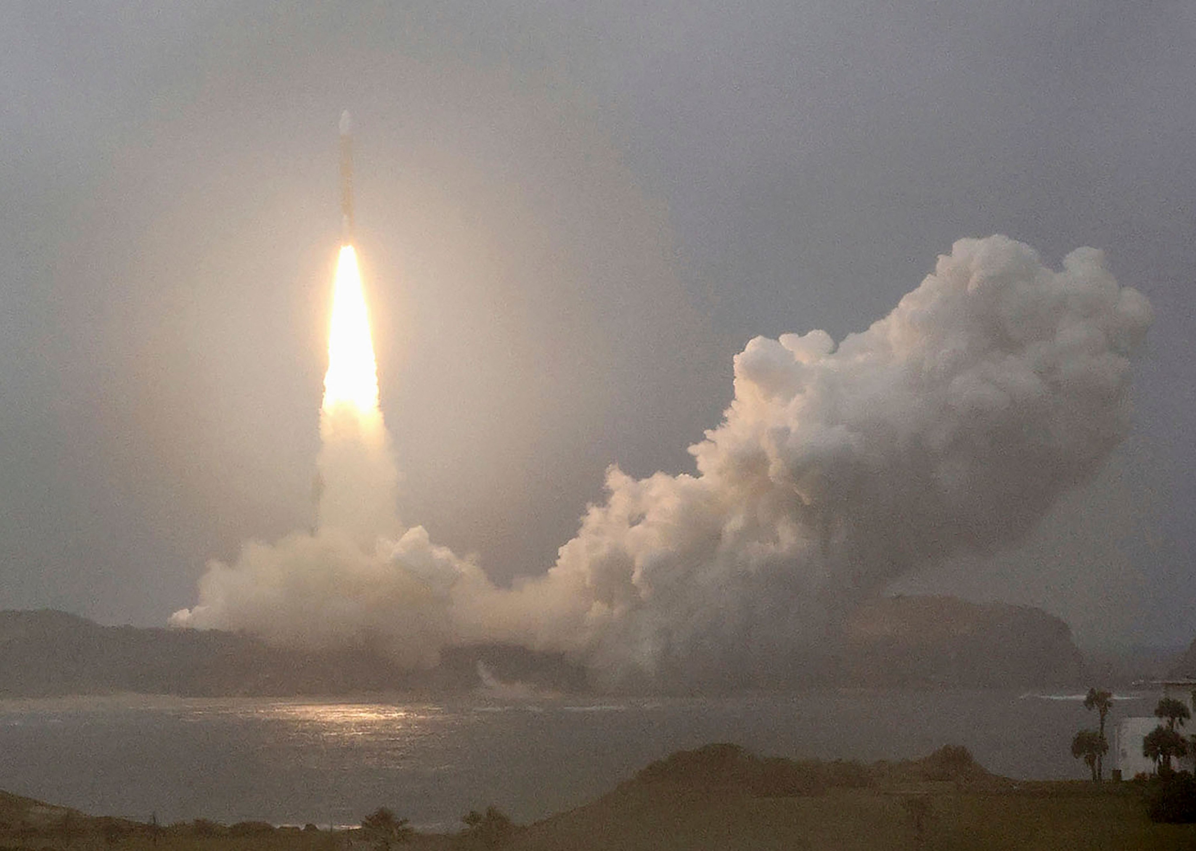 A new flagship rocket carrying a defence ministry communications satellite launched in southern Japan on Monday. Photo: Kyodo News via AP