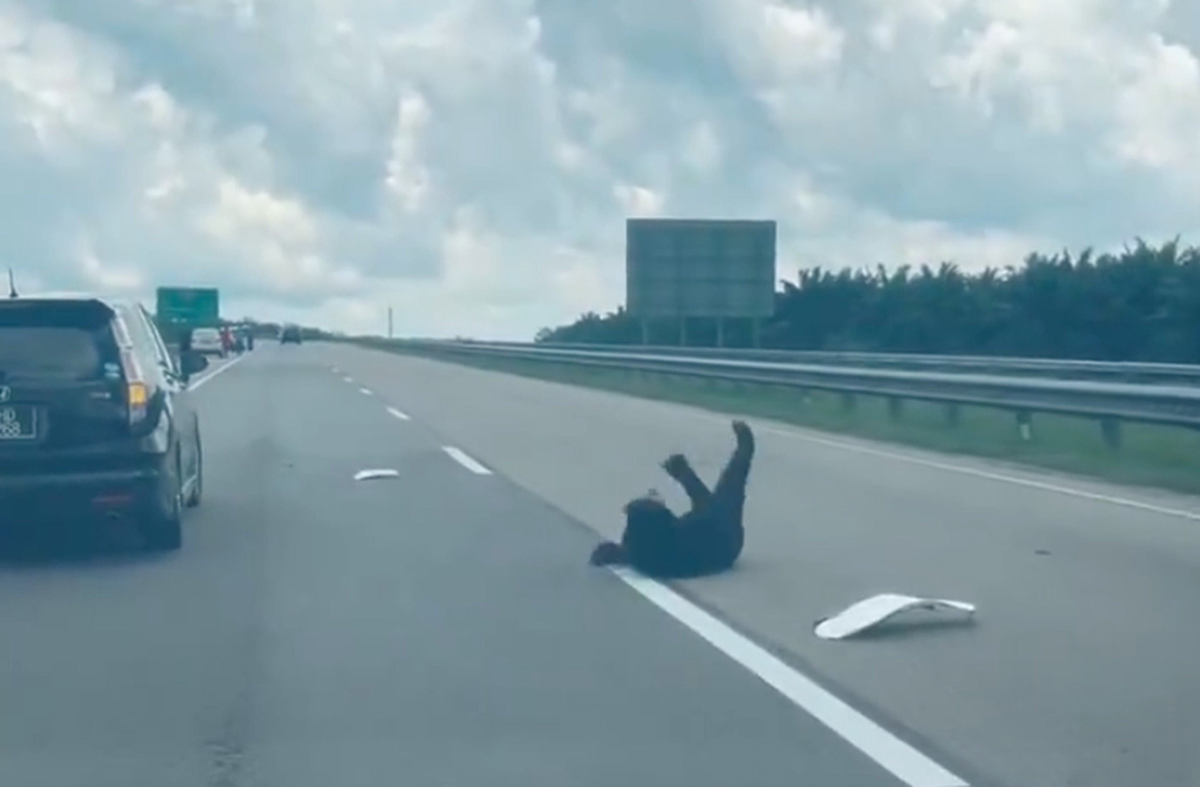 Dashcam video of a bear writhing in agony in the middle of a Malaysian highway after apparently being hit by a car went viral on Monday. Photo: SCMP/ X@update11111