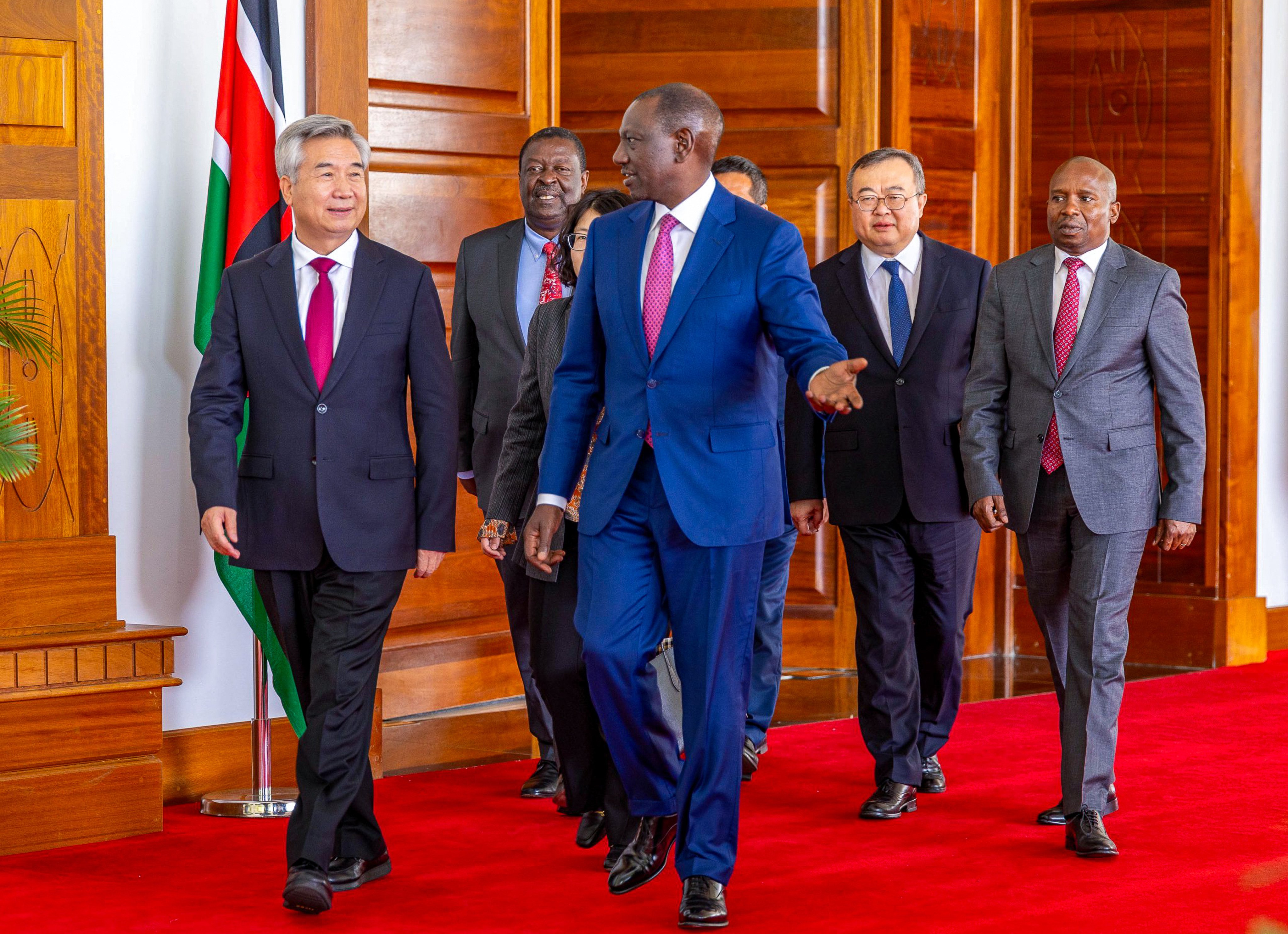 Li Xi, a member of China’s Politburo Standing Committee meets Kenyan President William Ruto at State House Nairobi on Monday. Photo: Office of Kenya President