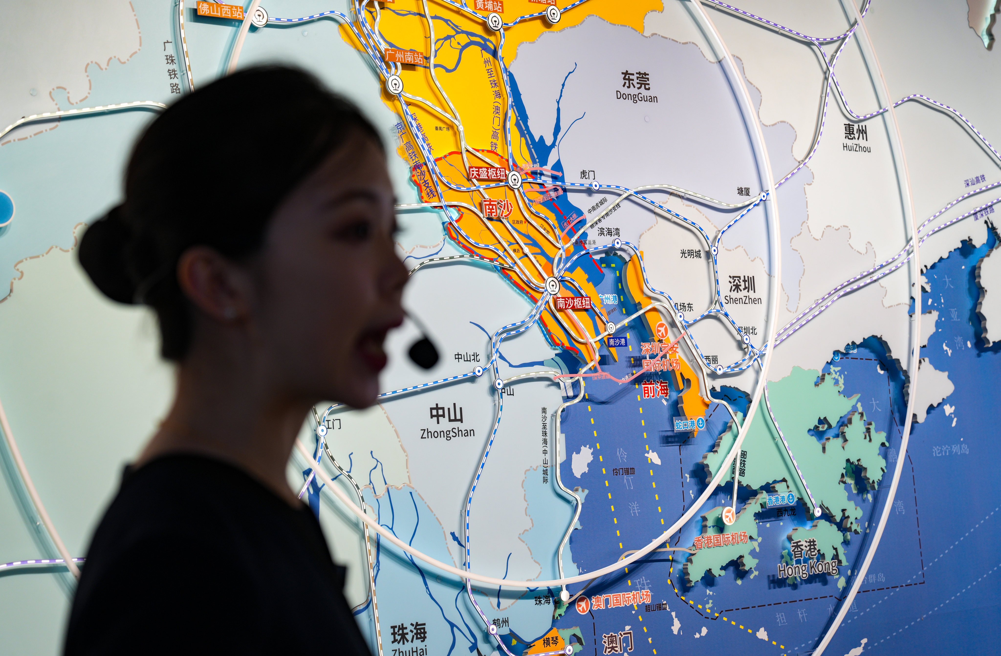 A visual representation of the Greater Bay Area at the Nansha Planning Exhibition Hall in Guangzhou on June 11, 2024. Photo: Eugene Lee