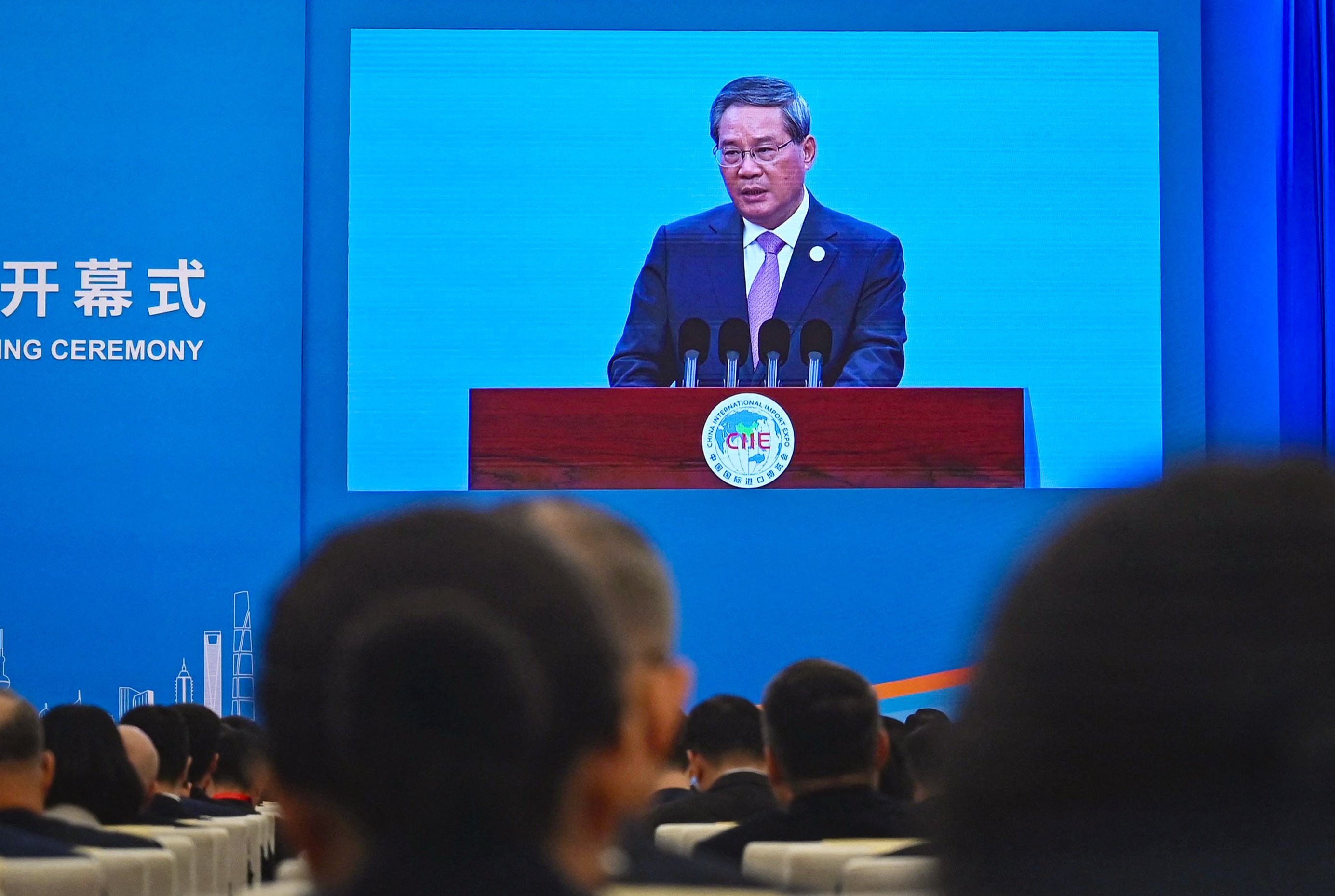 China’s Premier Li Qiang speaks at the opening ceremony of the China International Import Expo in Shanghai on Tuesday. Photo: AFP