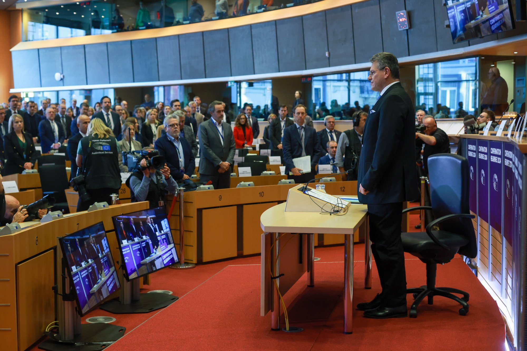 Sefcovic attends his confirmation hearing before the European Parliament in Brussels on Monday. Photo: EPA-EFE