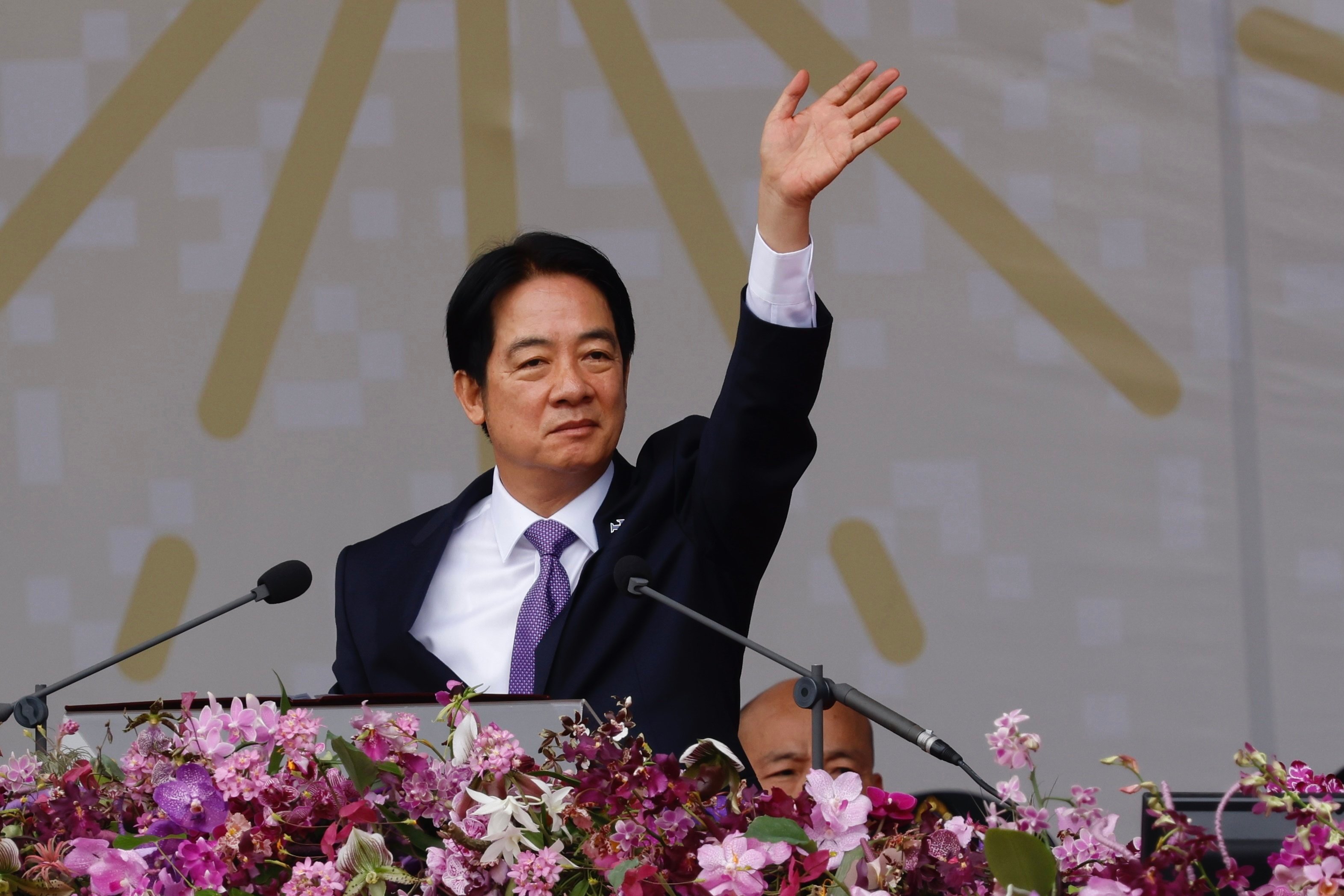 Taiwan’s leader William Lai gestures during the Taiwan National Day celebration in front of the Presidential Office in Taipei, Taiwan, October 10, 2024. Photo: EPA/EFE