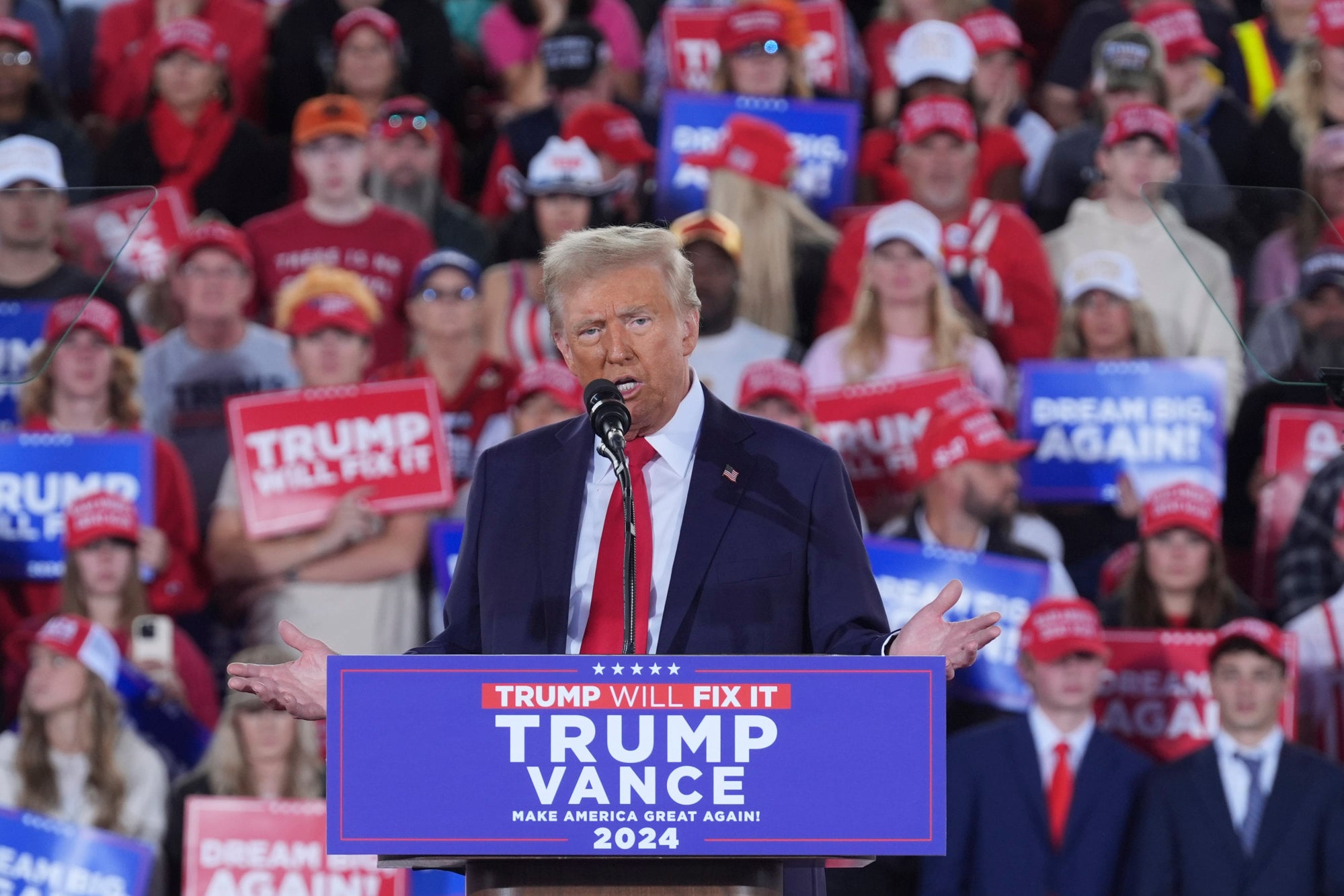 Republican presidential nominee Donald Trump speaking at a campaign rally in Raleigh, North Carolina, on Monday. Photo: AP Republican presidential nominee Donald Trump speaking at a campaign rally in Raleigh, North Carolina, on Monday. Photo: AP