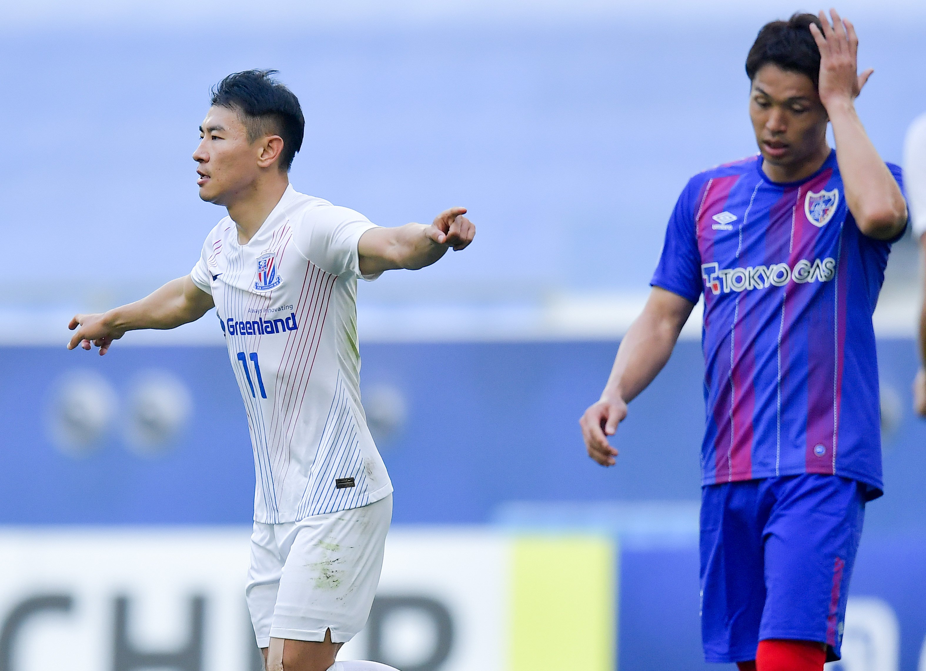 Replacement player Yu Hanchao had given Shanghai Shenhua a 2-0 lead but his team ultimately dropped two points against the Australians. Photo: Xinhua