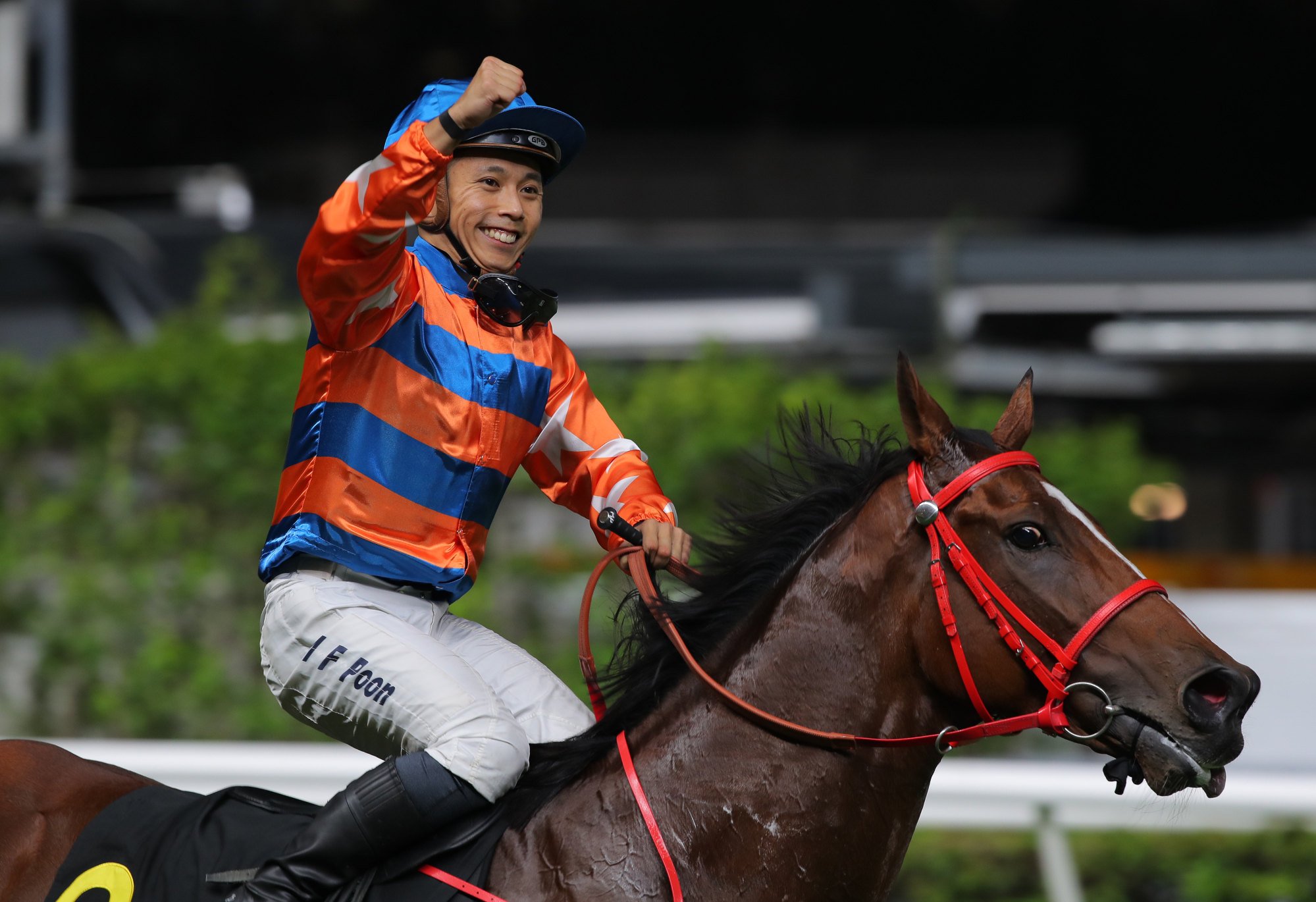 A jubilant Matthew Poon after winning on Island Golden at the Valley.