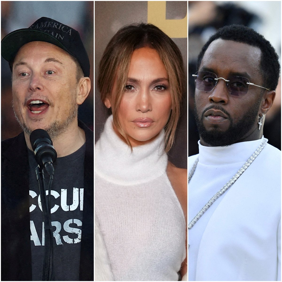 What has Elon Musk recently said about Jennifer Lopez and her connection to Diddy? Photos: Reuters, AP, AFP