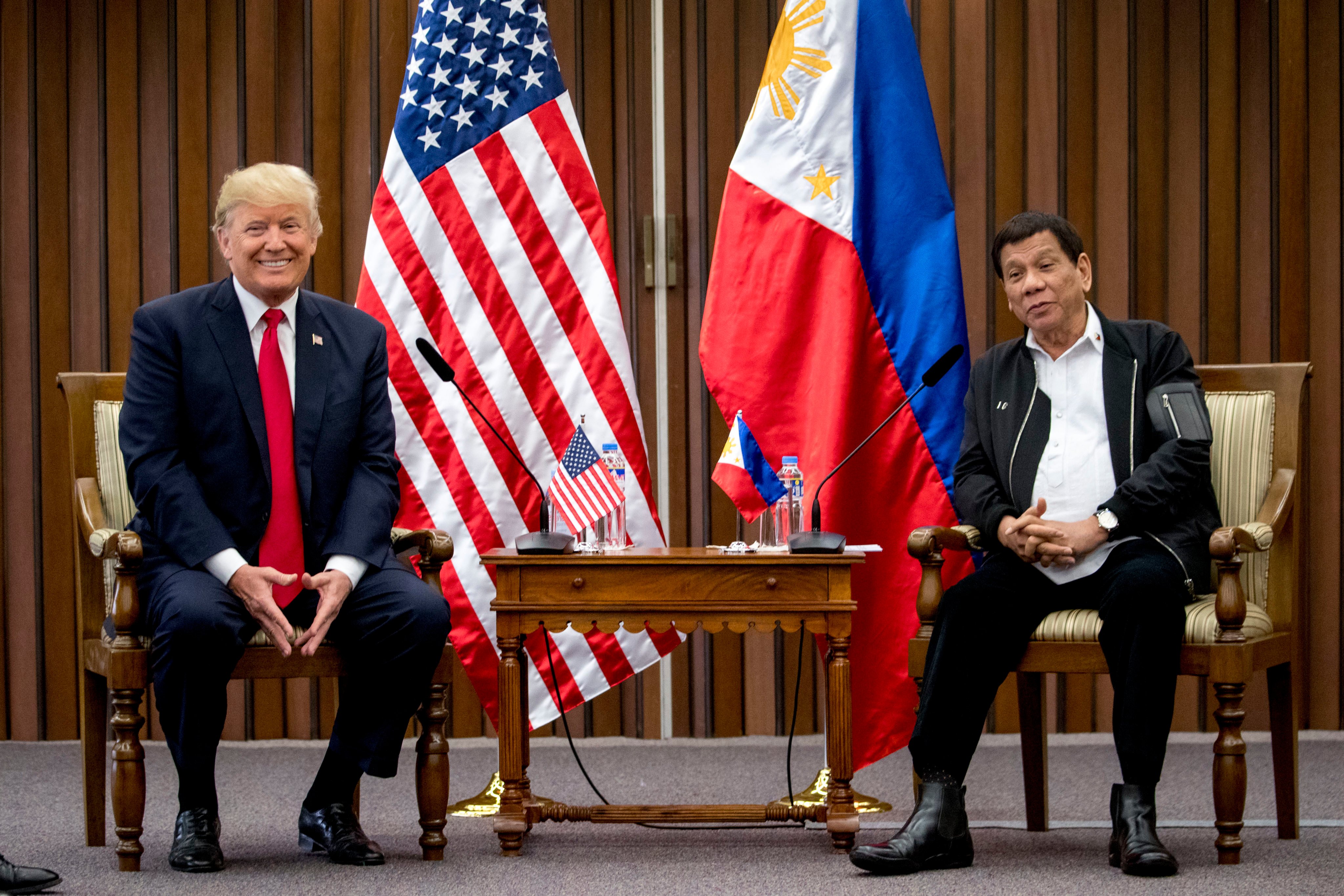 Then-Philippines President Rodrigo Duterte and then-US President Donald Trump speak during a bilateral meeting at the 2017 Asean summit in Manila. Photo: AP