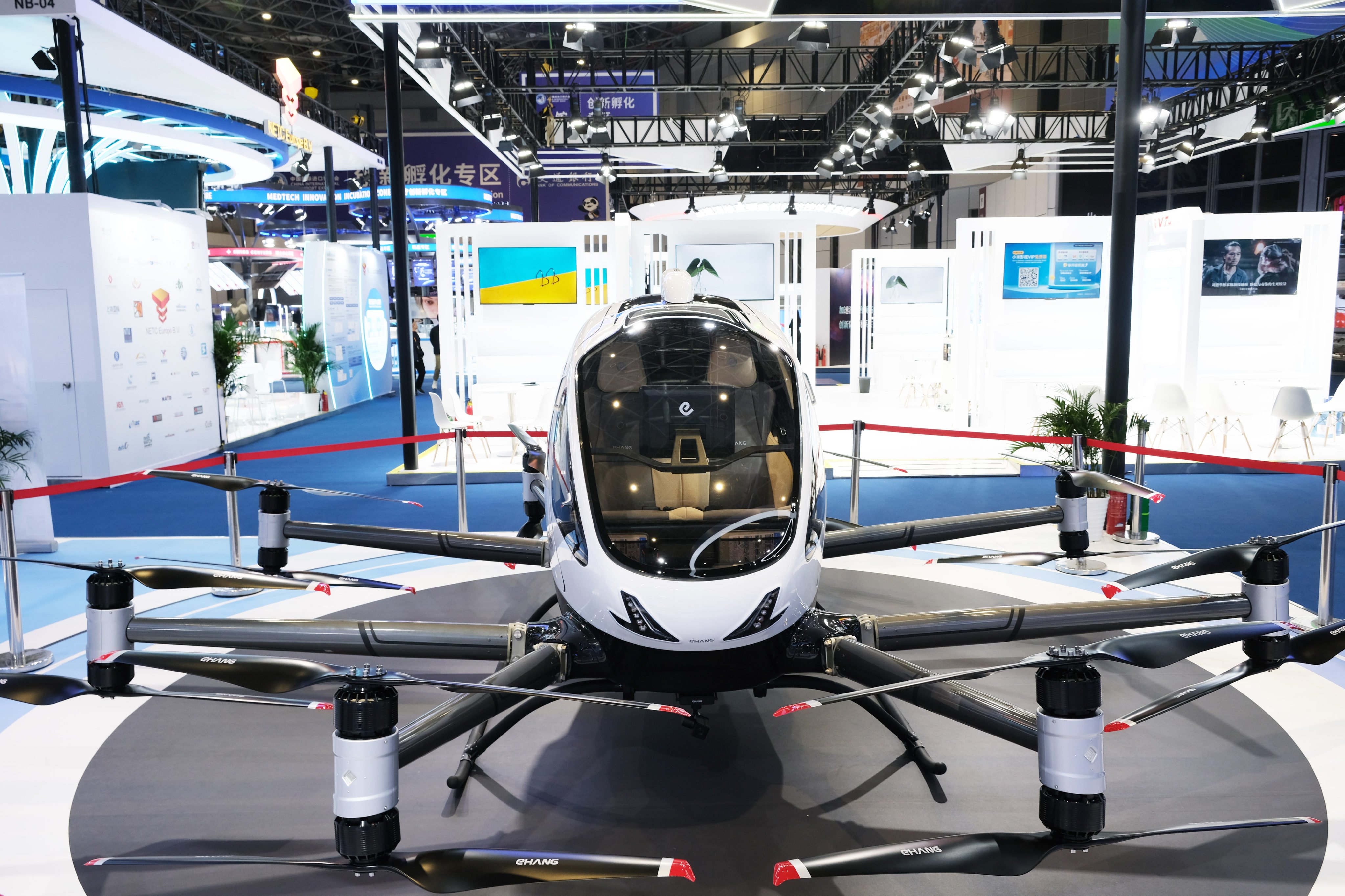 An electric vertical takeoff and landing aircraft on display at the China International Import Expo. Photo: Xinhua 