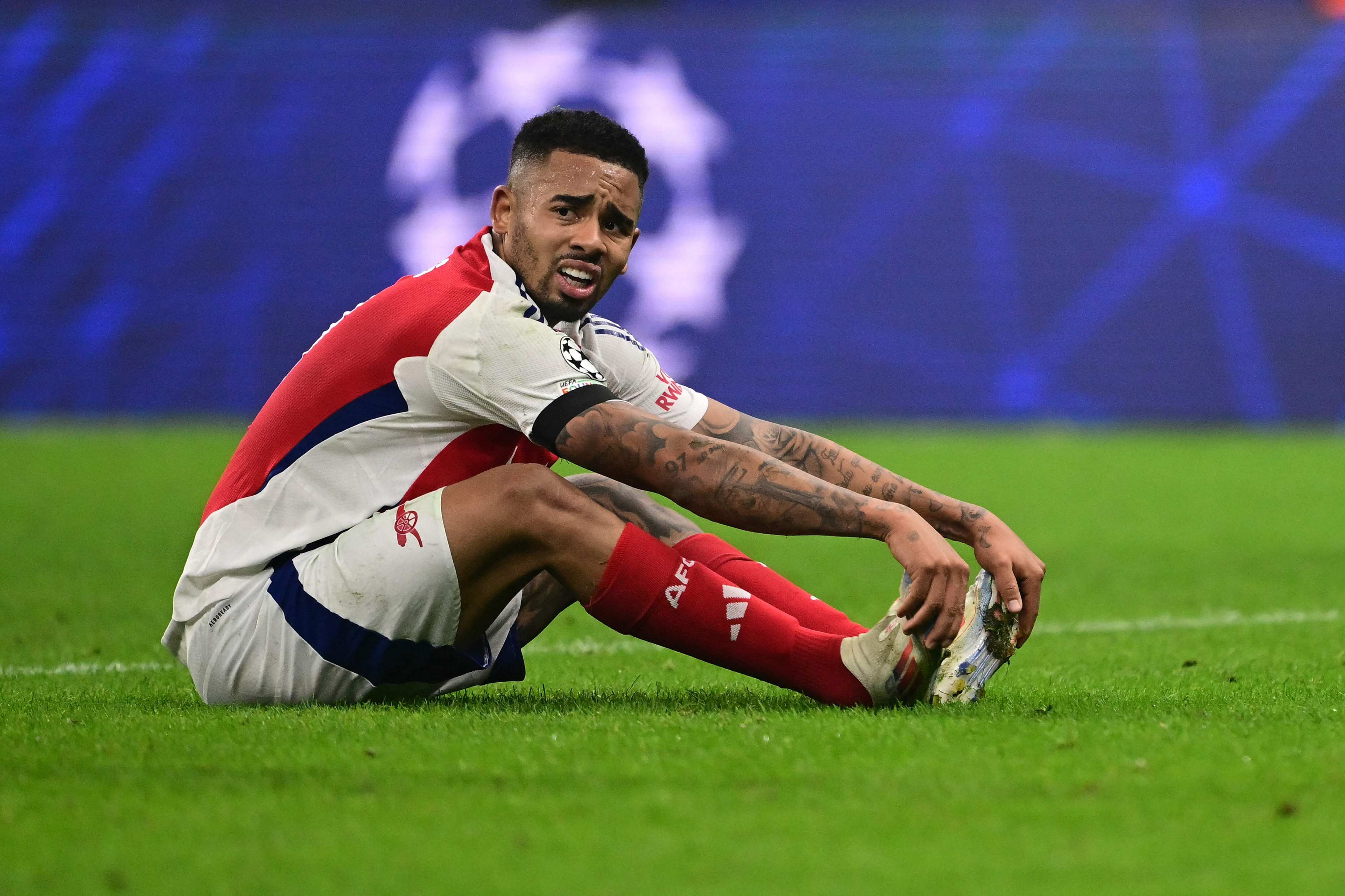 Arsenal’s Brazilian striker Gabriel Jesus reacts at the end of the Champions League game against Inter Milan. Photo: AFP