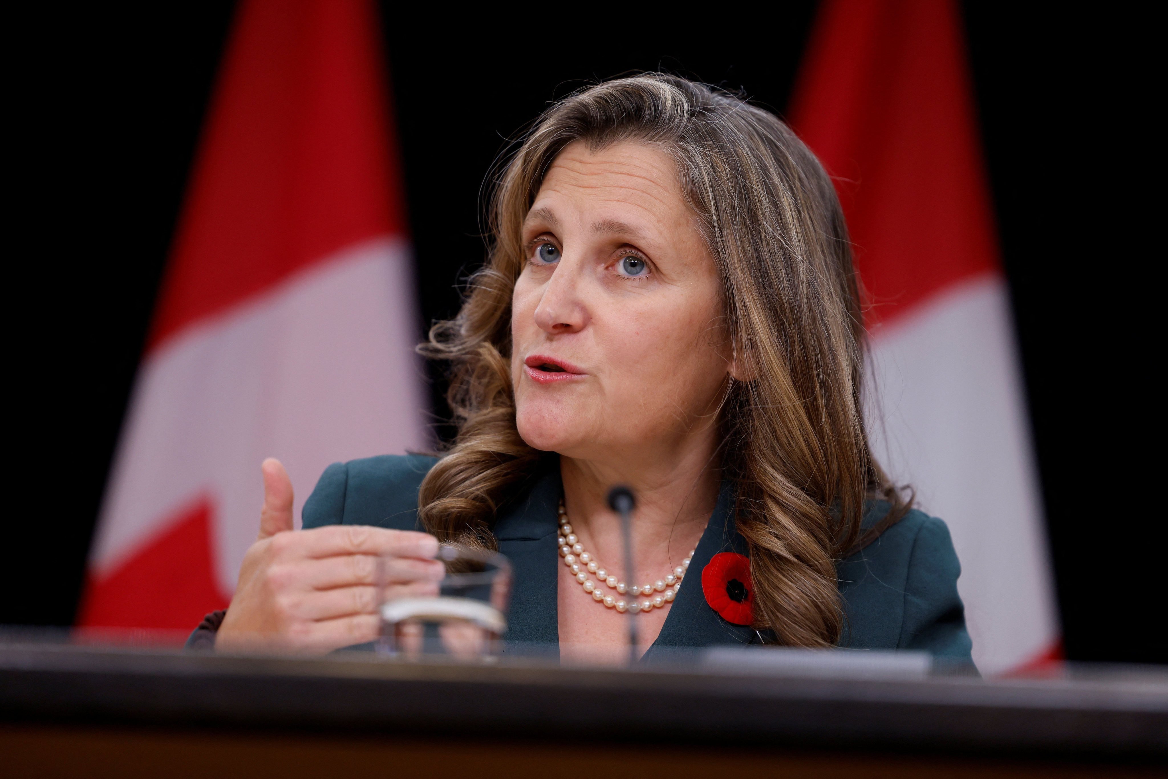 Canada’s Deputy Prime Minister and Minister of Finance Chrystia Freeland takes part in a press conference in Ottawa in October. Photo: Reuters,