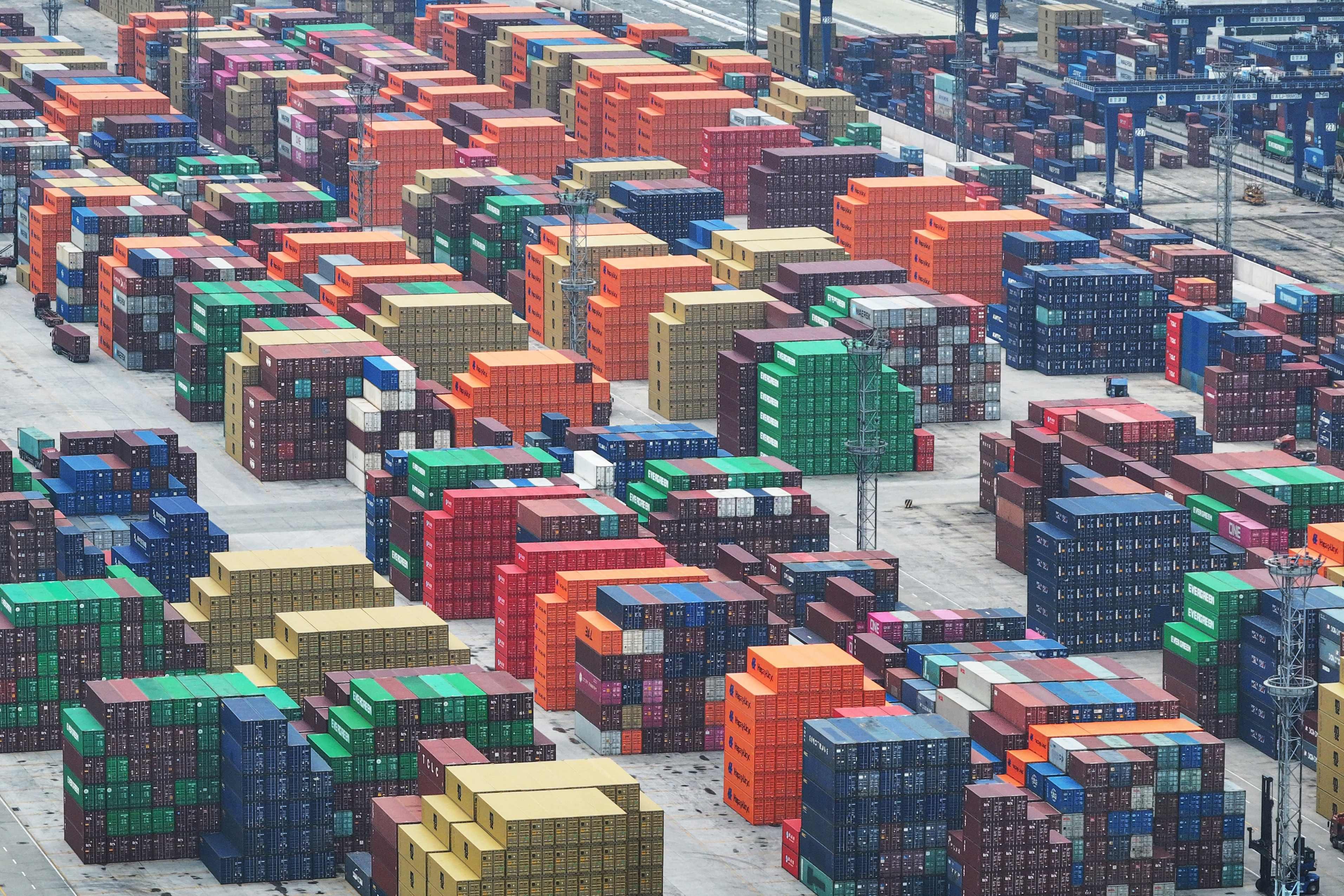 Shipping containers are seen at Nanjing port in Nanjing, in eastern China’s Jiangsu province. Photo: AFP