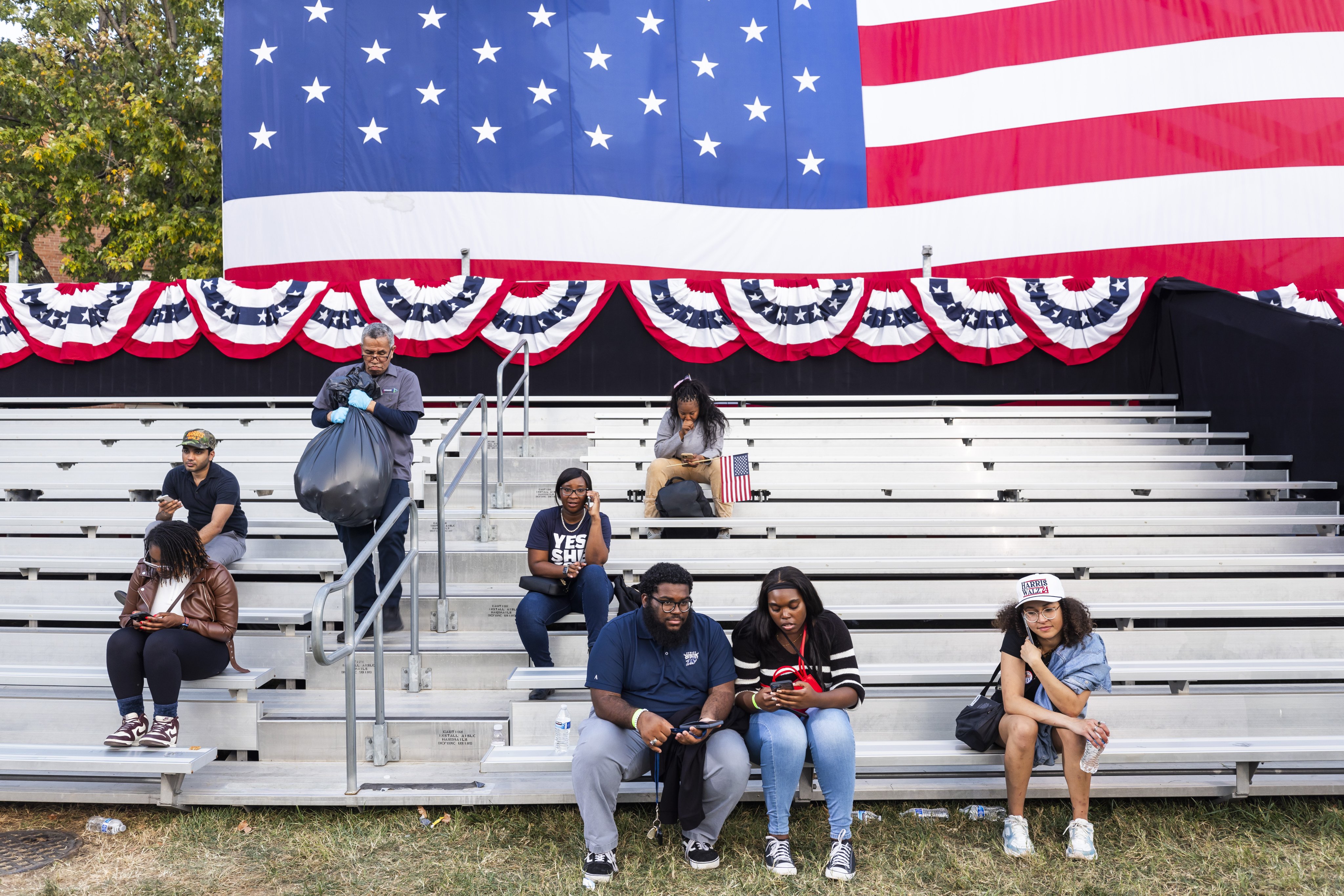 Supporters of Vice-President Kamala Harris linger at the event site after she conceded the US presidential race at Howard University the day after Election Day. Photo: EPA-EFE