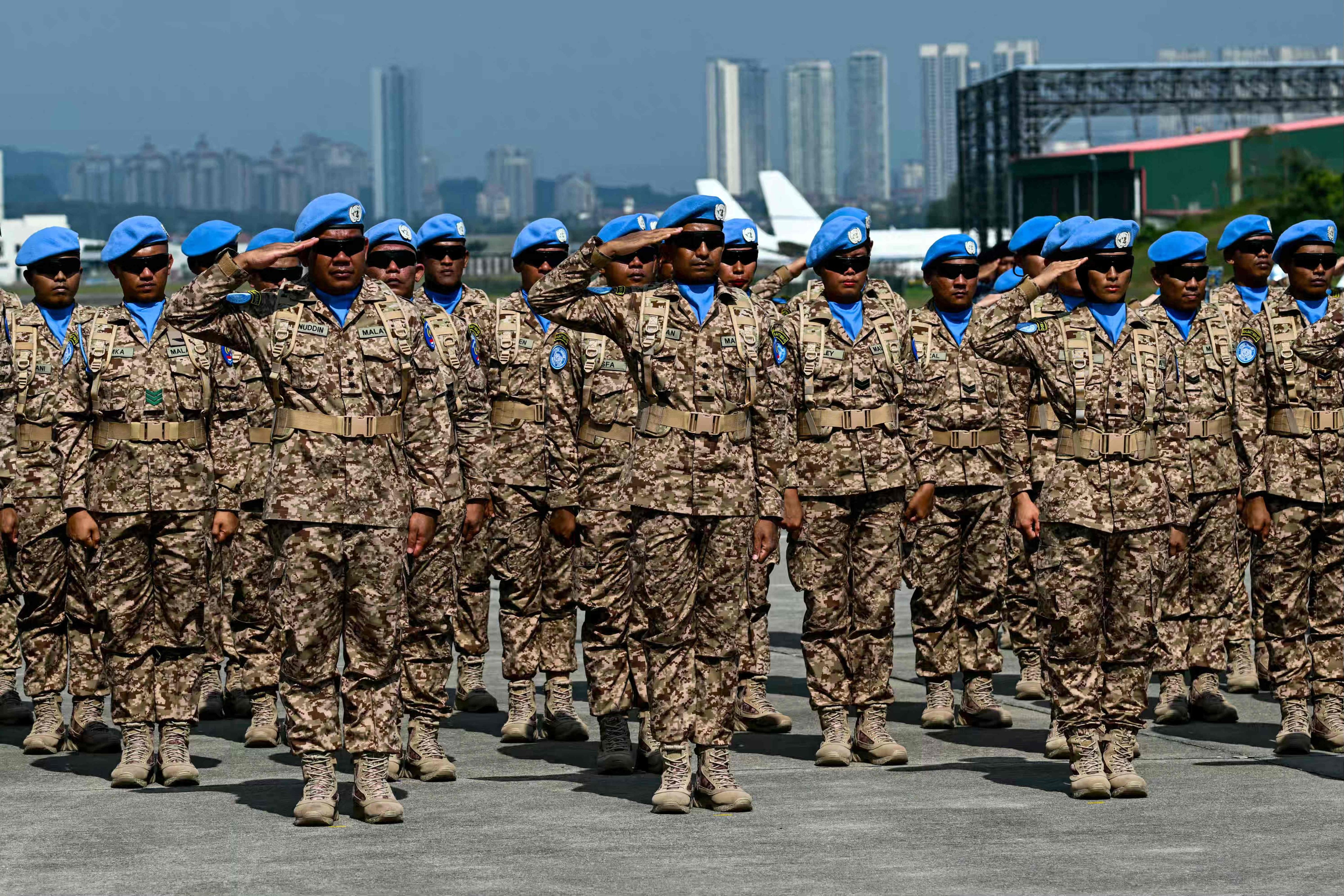 Malaysian troops attend a ceremony before leaving for Lebanon at the air force base in Subang near Kuala Lumpur on November 6. Photo: AFP