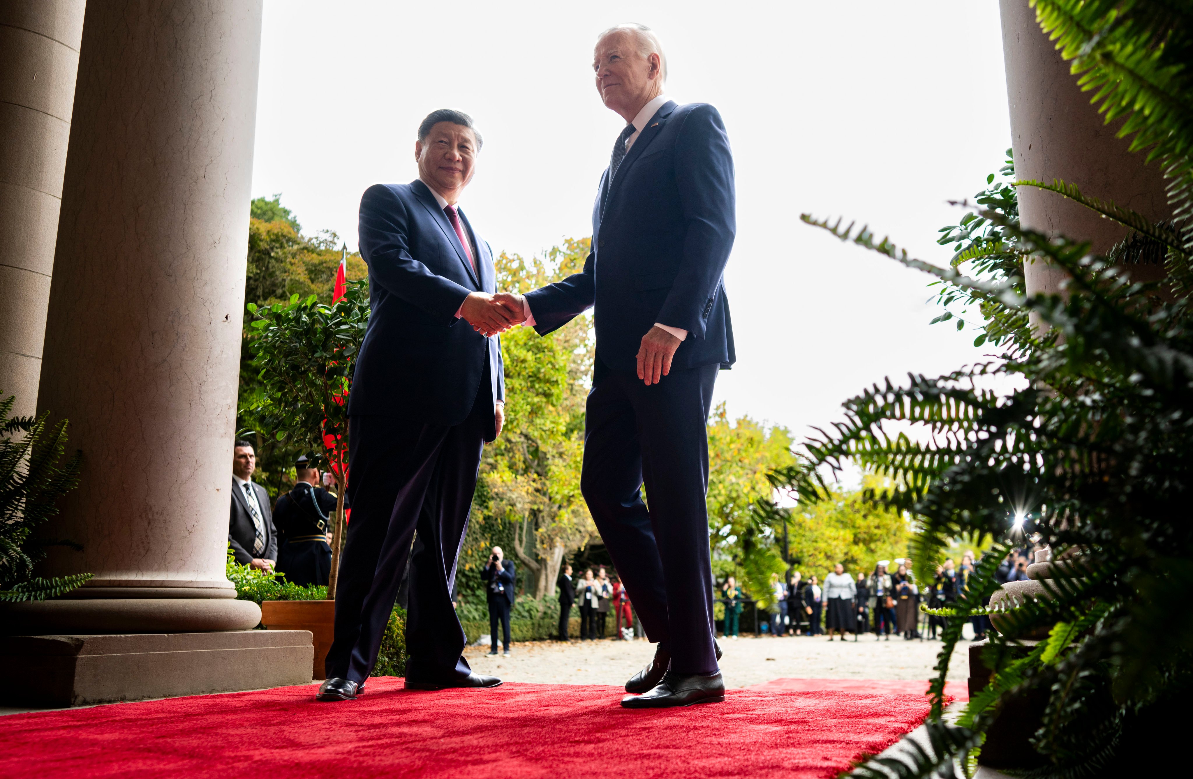 US President Joe Biden greets China’s Xi Jinping  ahead of their summit just outside San Francisco,  California, in November 2023. Photo: AP 