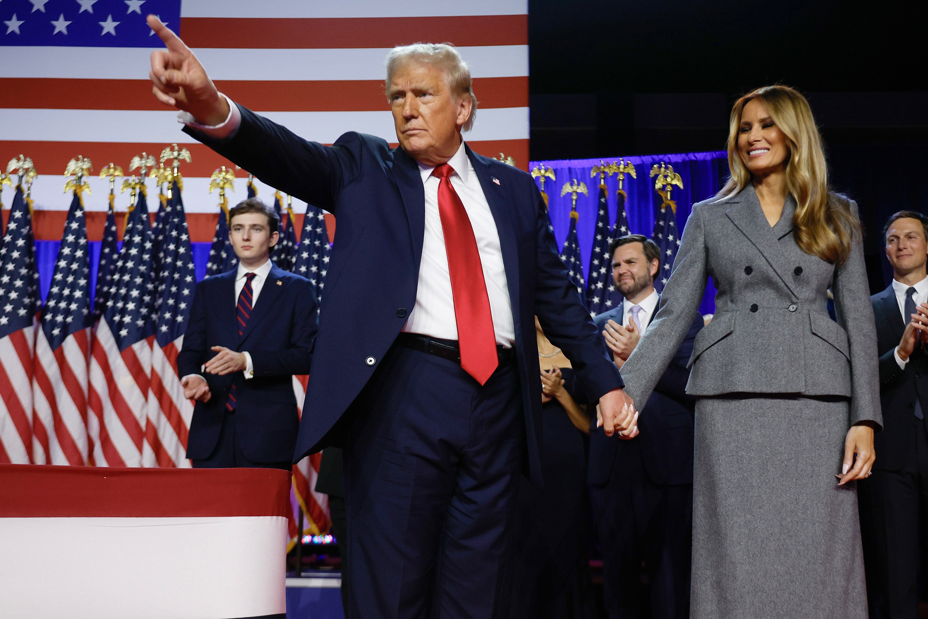 US president-elect Donald Trump acknowledges supporters during an election night event in West Palm Beach, Florida. Photo: TNS