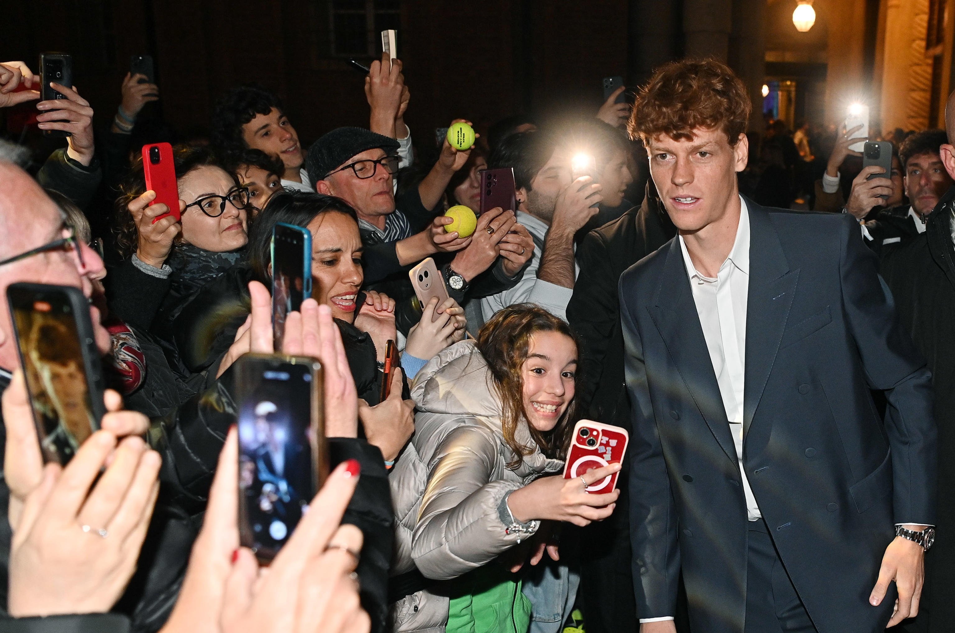 Italian world No 1 Jannik Sinner arrives for the blue carpet event of the ATP Finals in Turin on Thursday. Photo: EPA-EFE