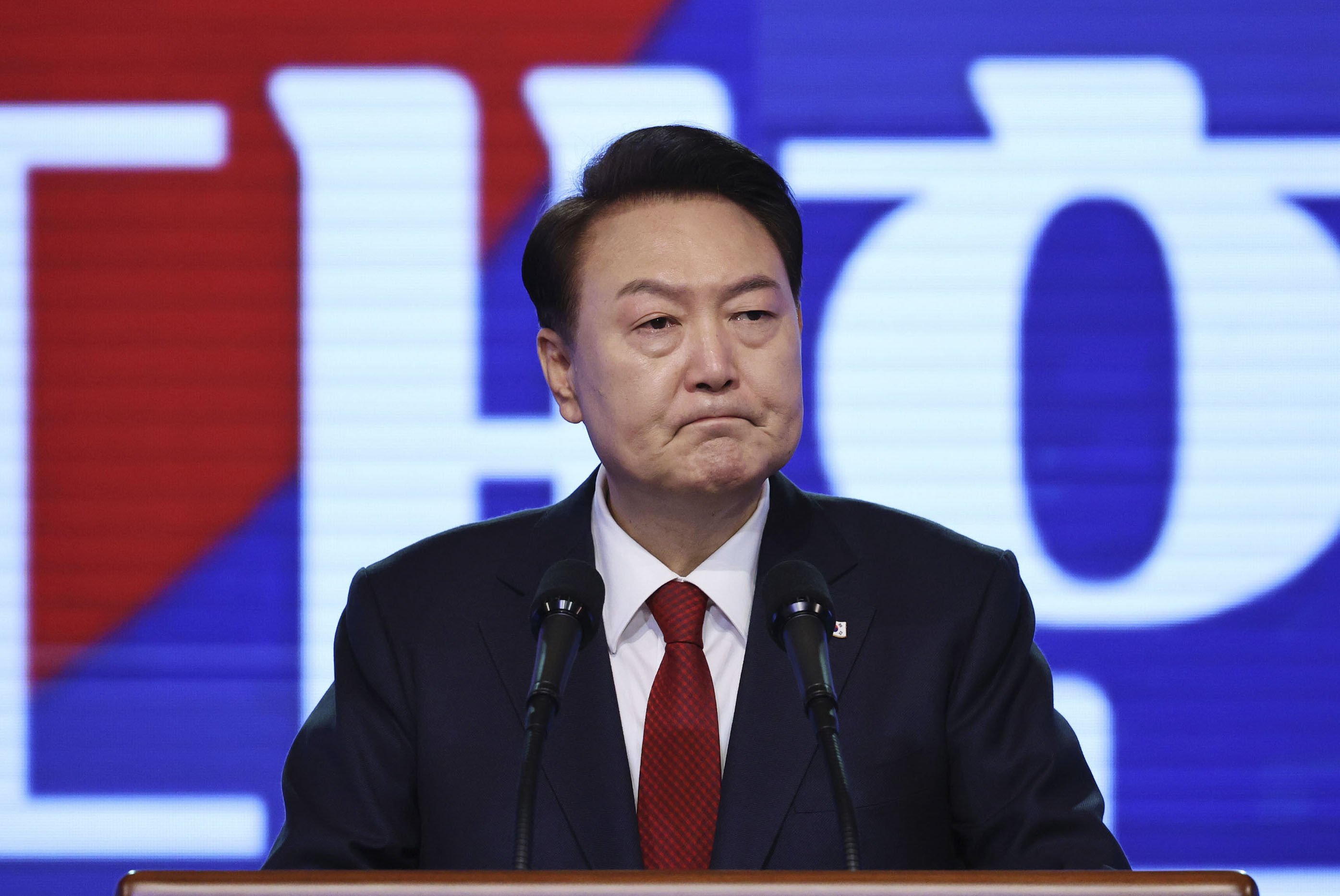 South Korean President Yoon Suk-yeol gives a speech in Seoul on March 1. Photo: Kyodo