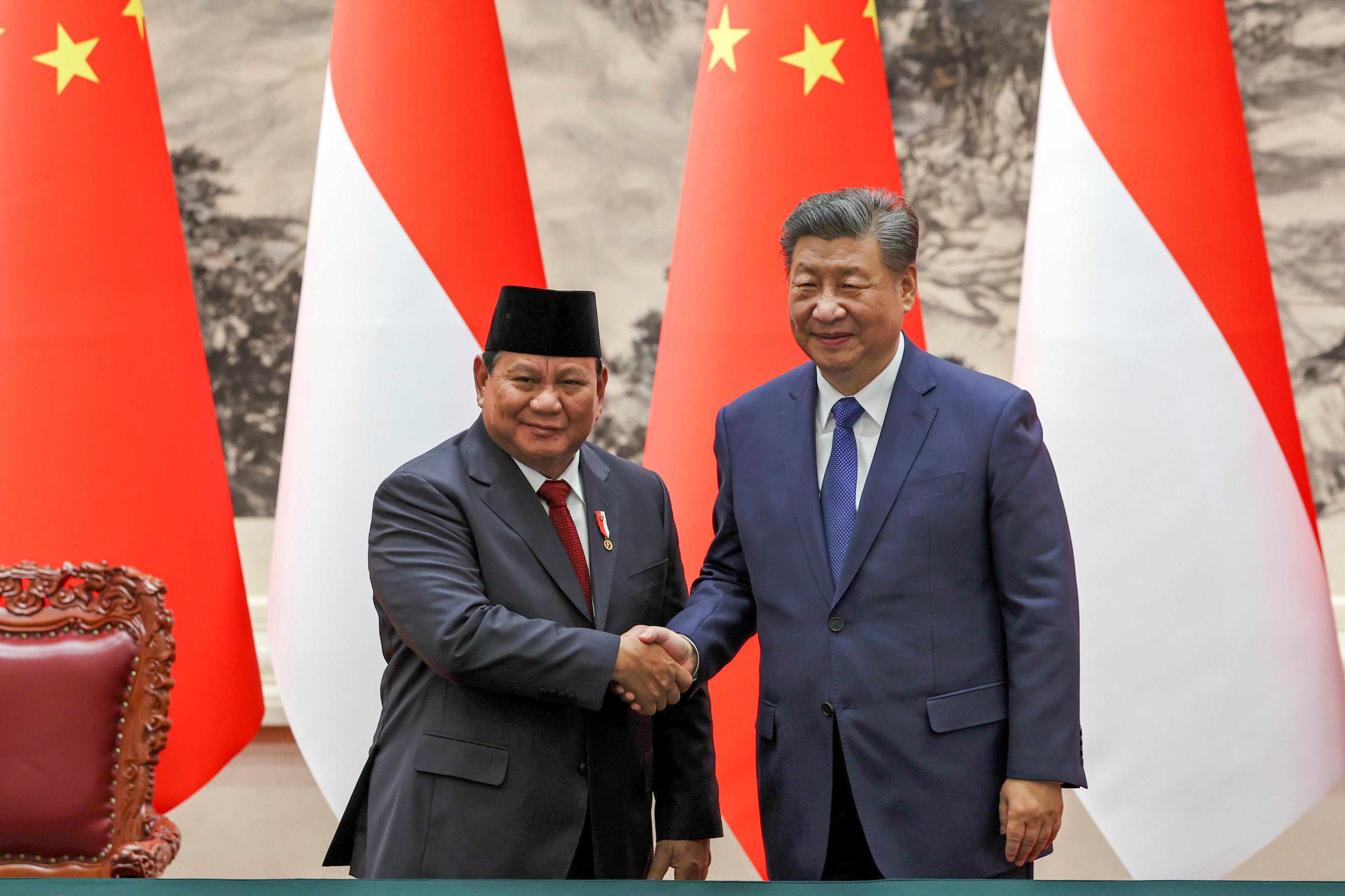 Prabowo Subianto’s visit to China, where he met Xi Jinping, was his first foreign visit as Indonesian president. Photo: EPA-EFE