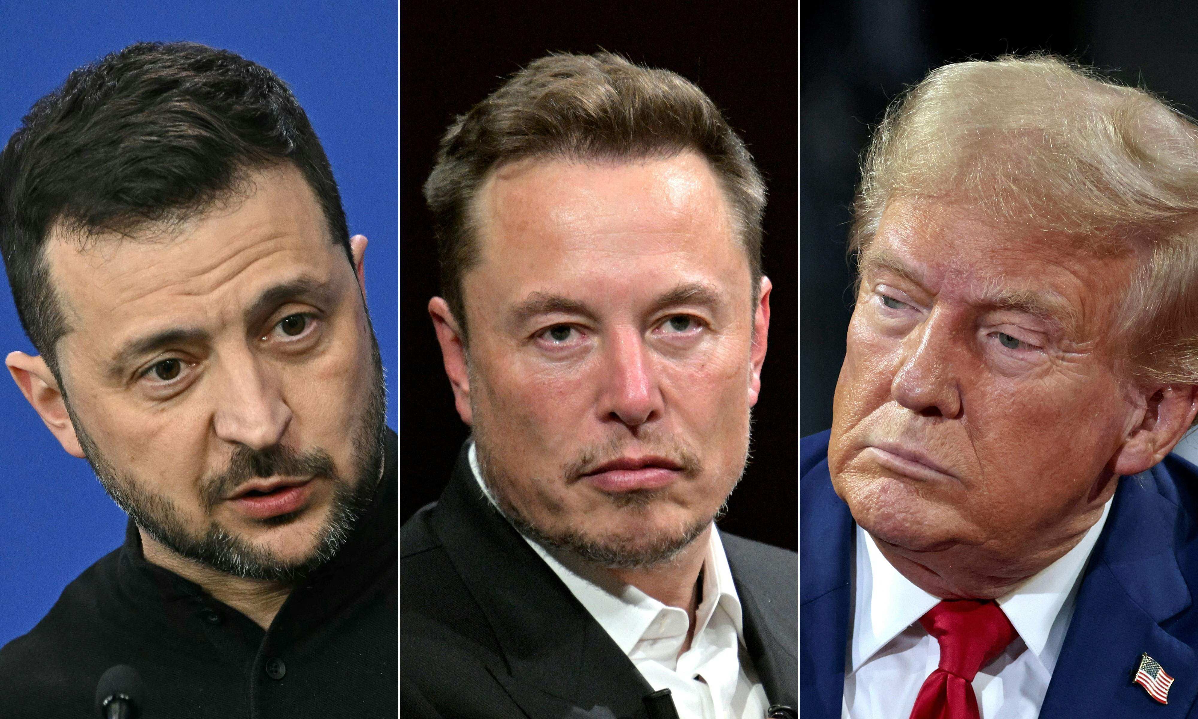 Elon Musk (centre) took part in a phone call between Ukrainian President Volodymyr Zelensky (left) and US president-elect Donald Trump (right), a senior Ukrainian official confirms. Photos: AFP