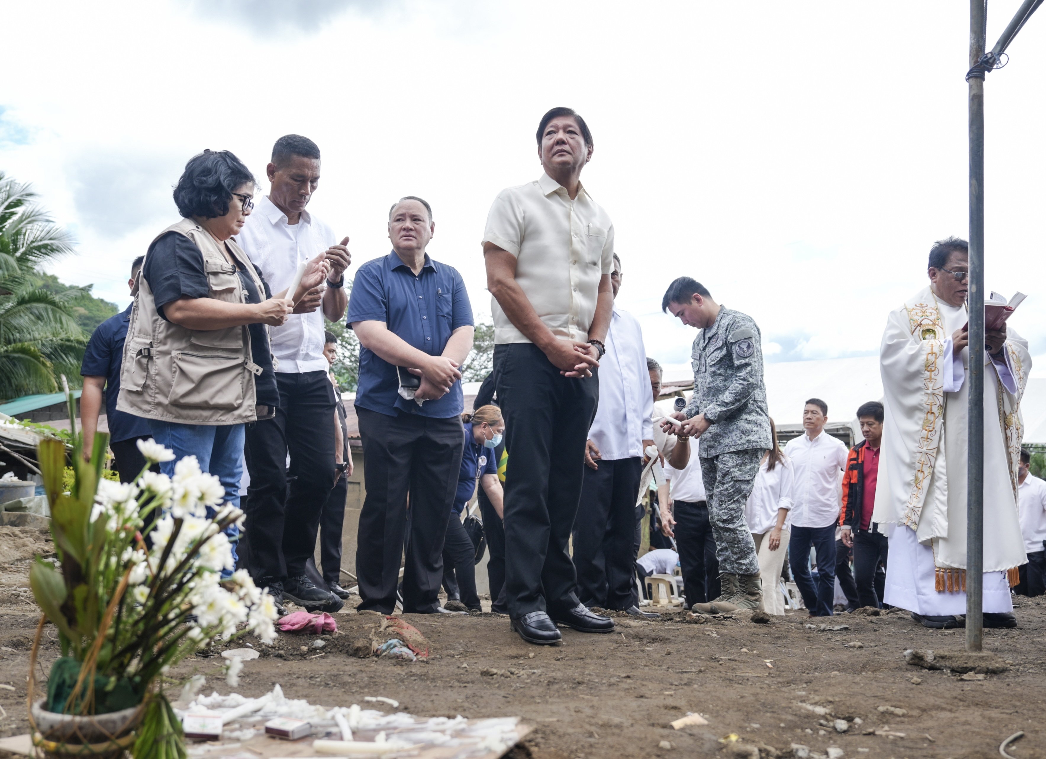 Philippine President Ferdinand Marcos Junior during his visit to a village that was hit by a landslide brought by Typhoon Trami in Talisay, Batangas, Philippines, on Monday. Photo: EPA-EFE