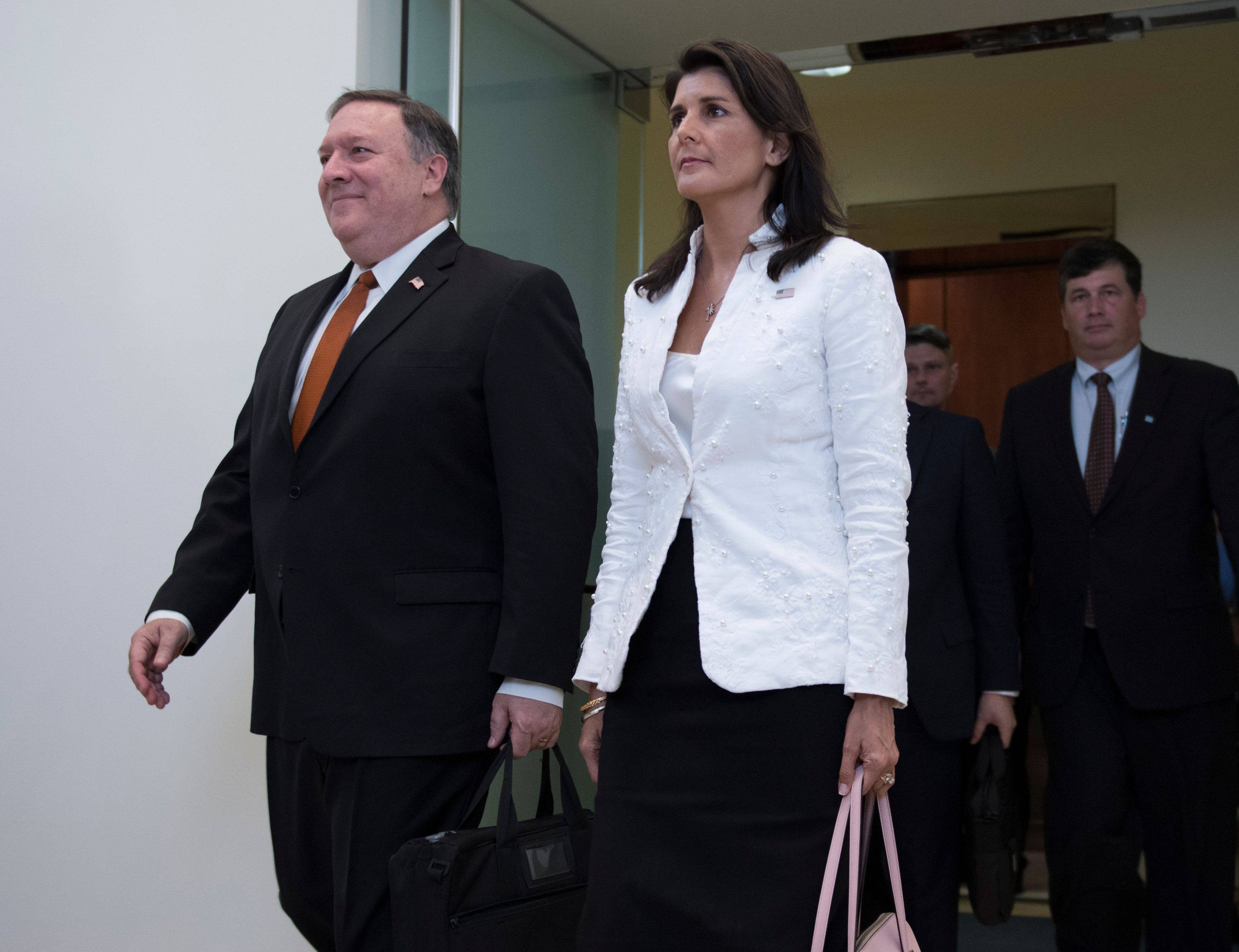 Former secretary of state Mike Pompeo and UN envoy Nikki Haley have been thanked by the US president-elect for their service to the country. Photo: AFP