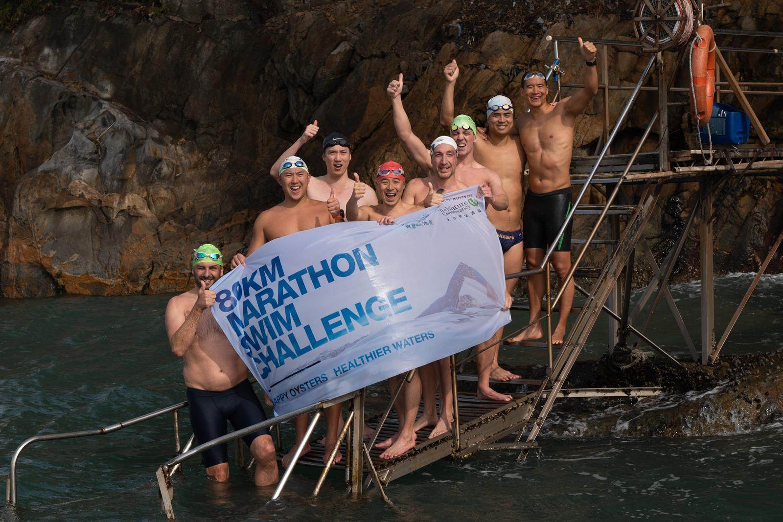 The eight swimmers clocked up 45km on the first day of the challenge. Photo: Wheelock