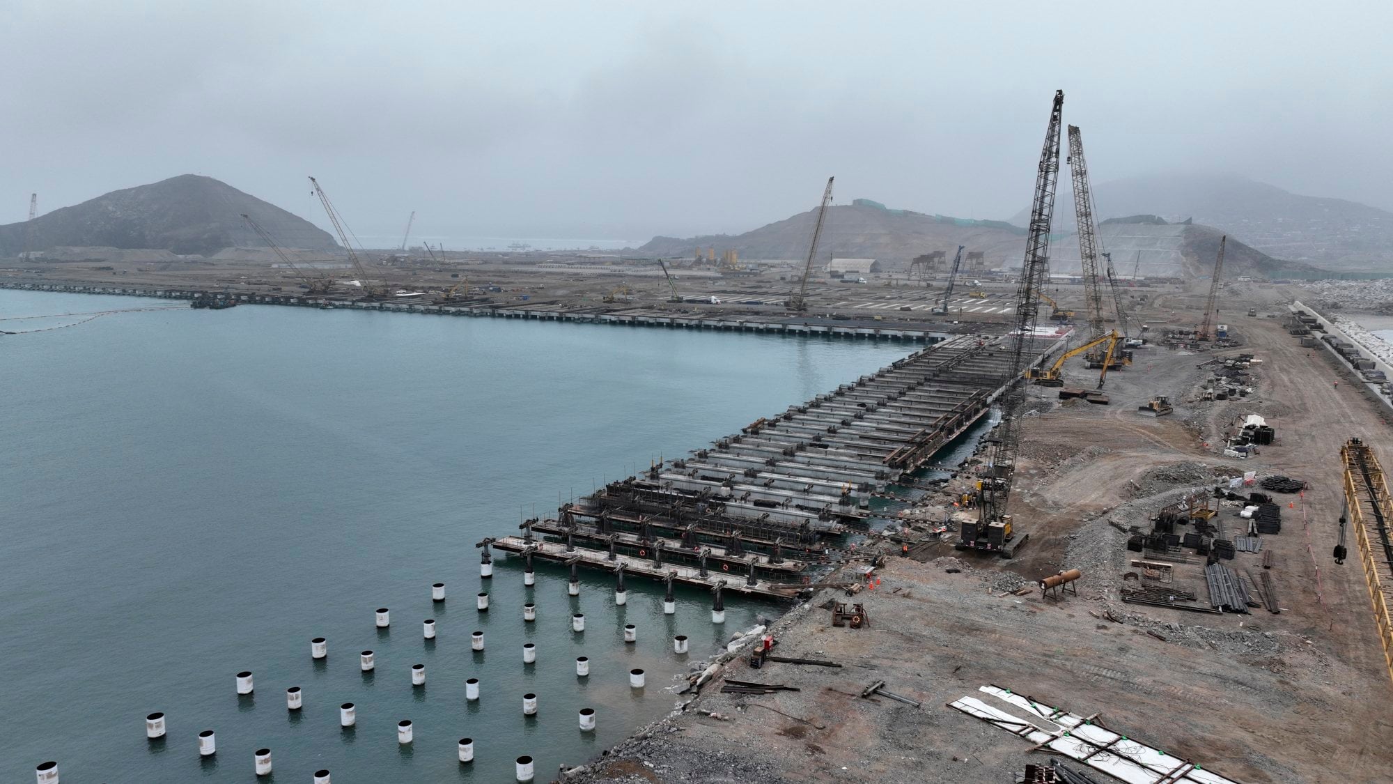 Construction continues on a port in Chancay, Peru, which is expected to become a main trade route between South America and Asia. Photo: AP