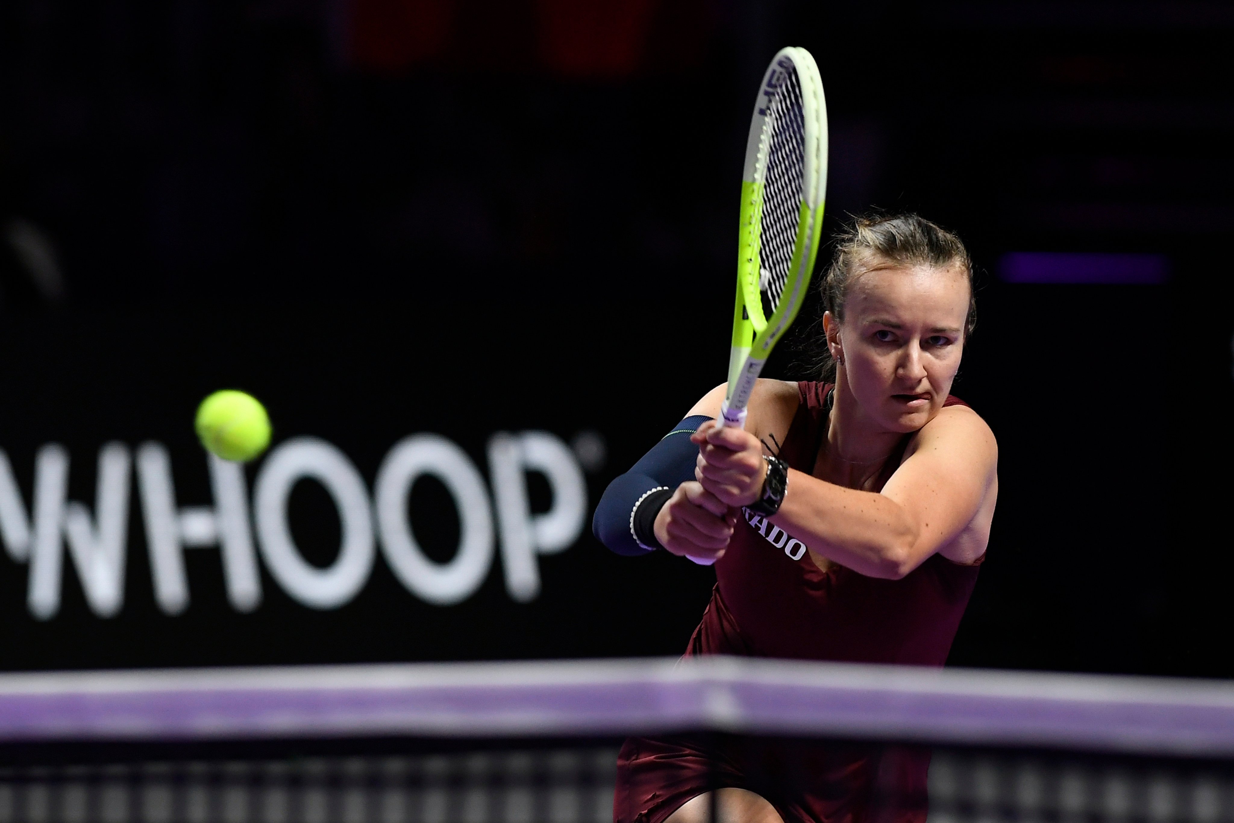 Former Wimbledon champion Barbora Krejcikova of the Czech Republic in action against China’s Zheng Qinwen in the semi-finals of the WTA Finals in Riyadh, Saudi Arabia on Friday. Photo: AP