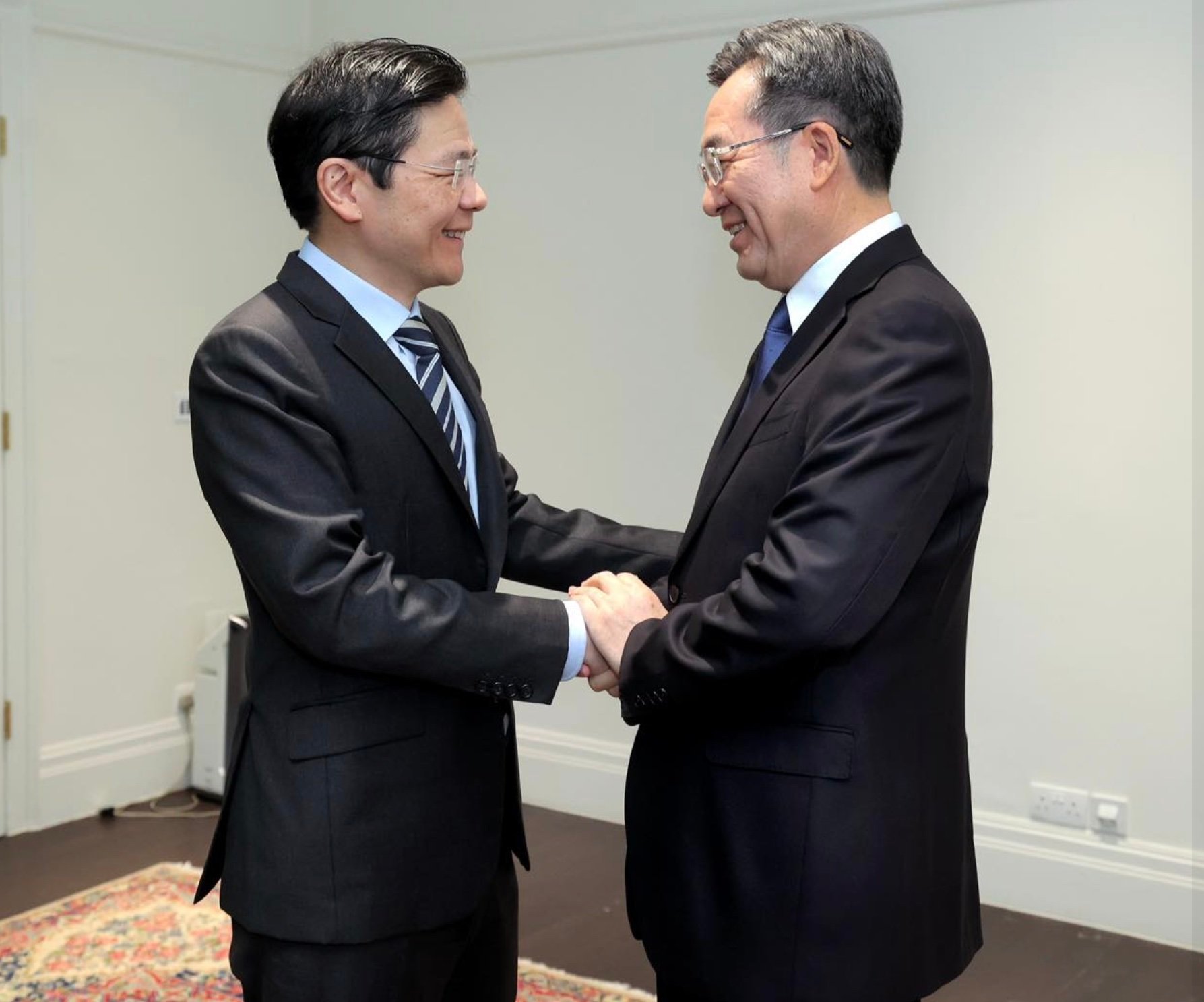 Singapore’s Prime Minister Lawrence Wong and China’s Vice-Premier Ding Xuexiang meet in Singapore on Monday. Photo: Lawrence Wong/Facebook