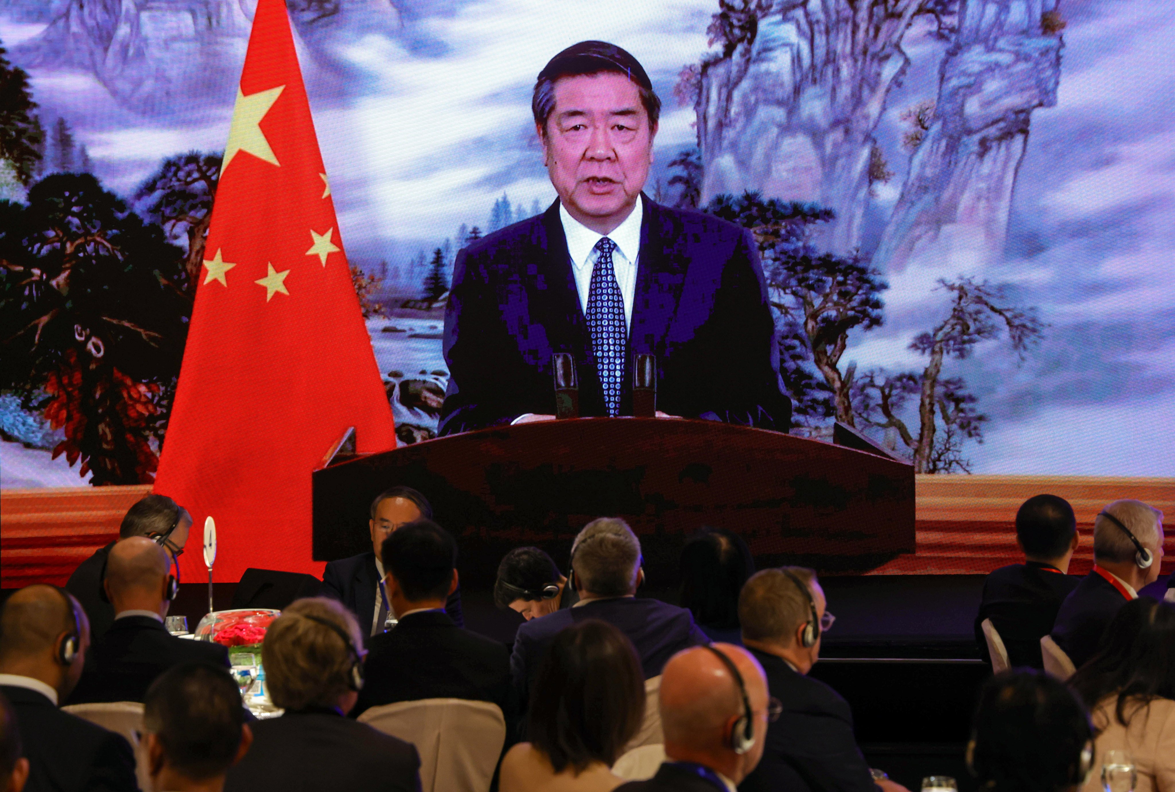 A video address by China’s Vice Premier He Lifeng during the Global Financial Leaders’ Investment Summit in Hong Kong on 7 November 2023. Photo: May Tse