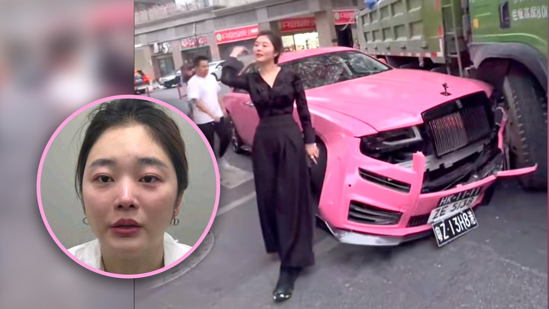 Following the fender bender, Zhu, above, took a photo in front of her damaged bonnet and posted it on her social media. Photo: SCMP composite/Douyin