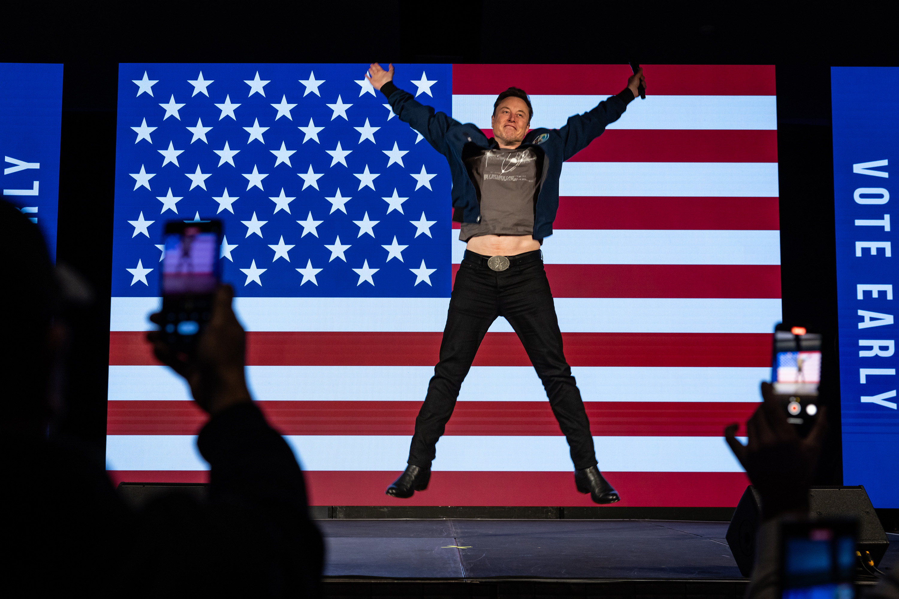 Elon Musk at an America PAC town hall in Lancaster, Pennsylvania on October 10. Photo: TNS