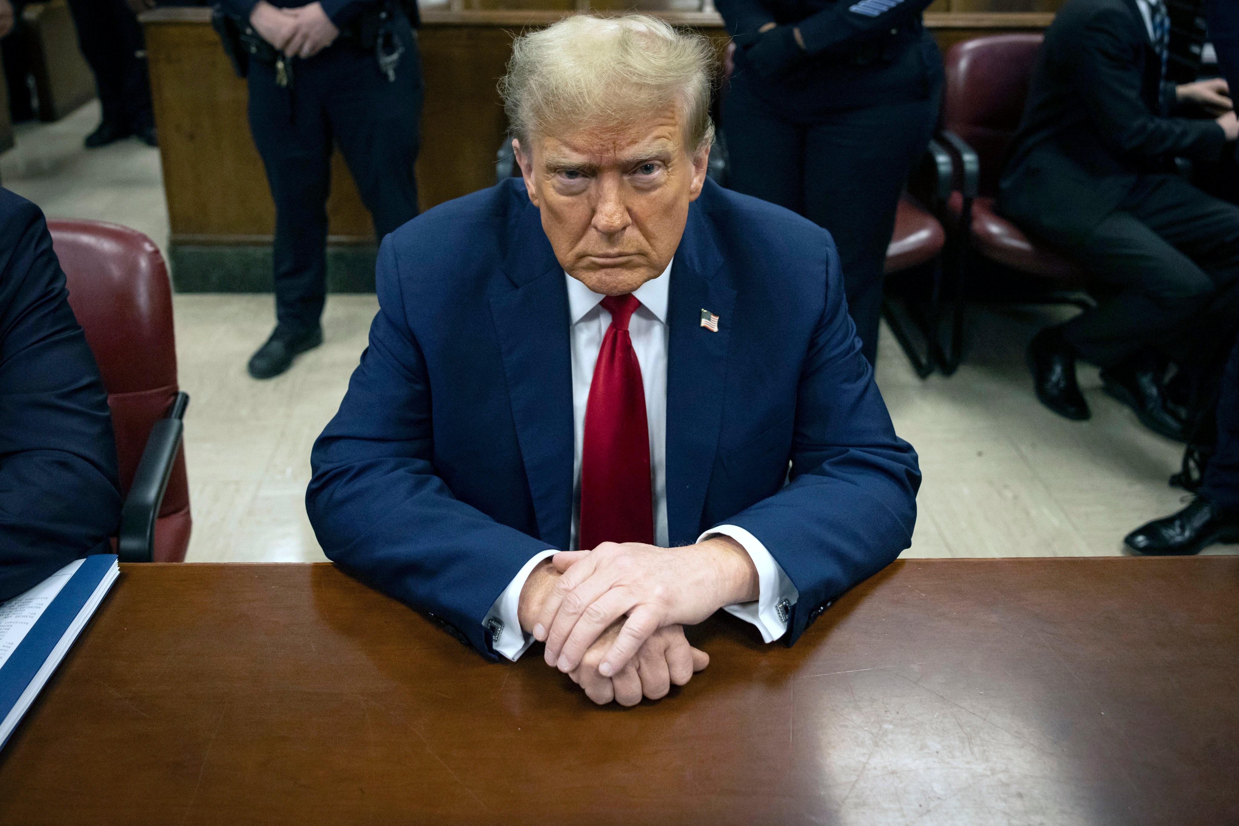 Donald Trump waits for the start of proceedings in Manhattan criminal court, on April 23. Photo: AP/Pool