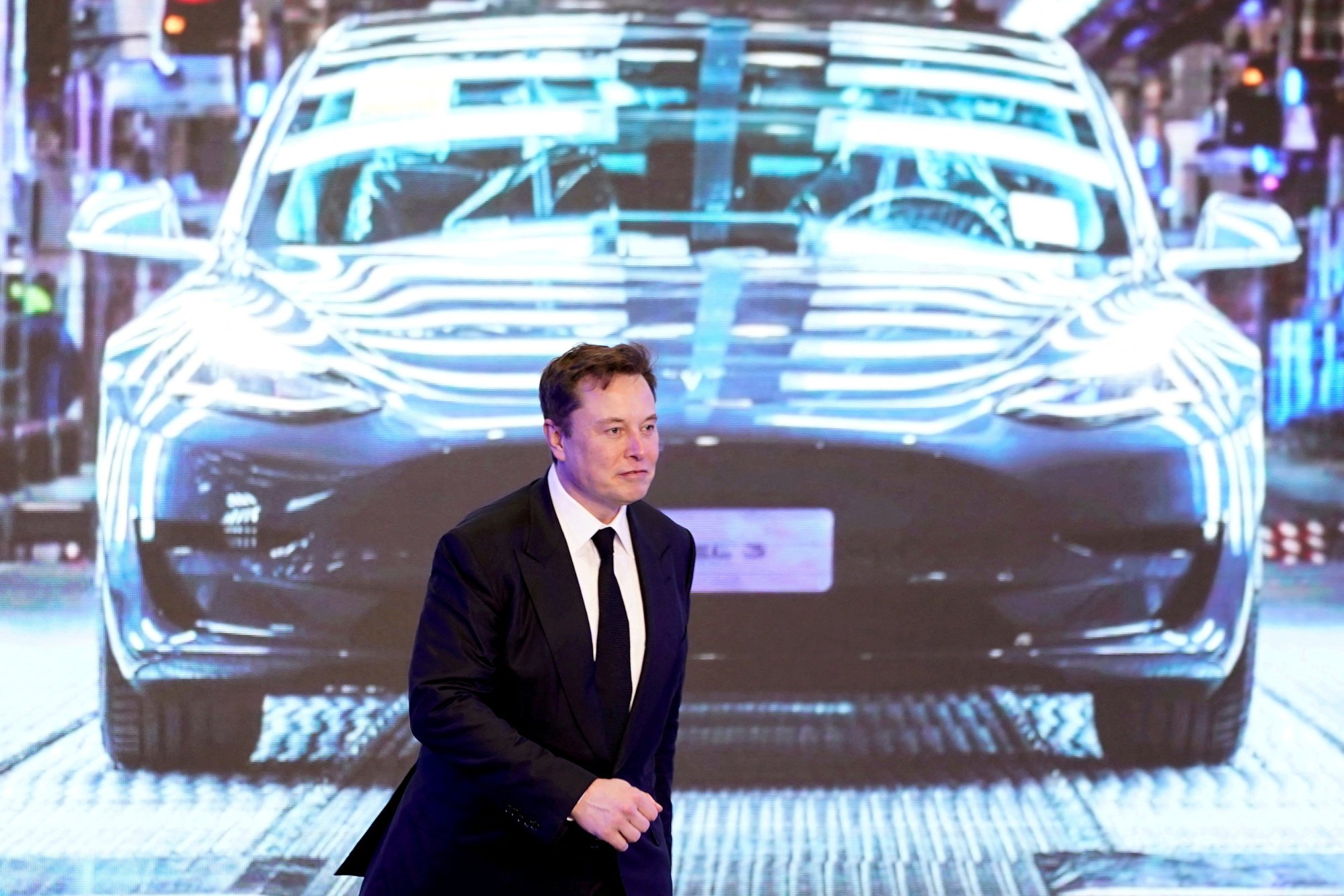 Elon Musk appears at a Tesla China programme in Shanghai in 2020. Photo: Reuters