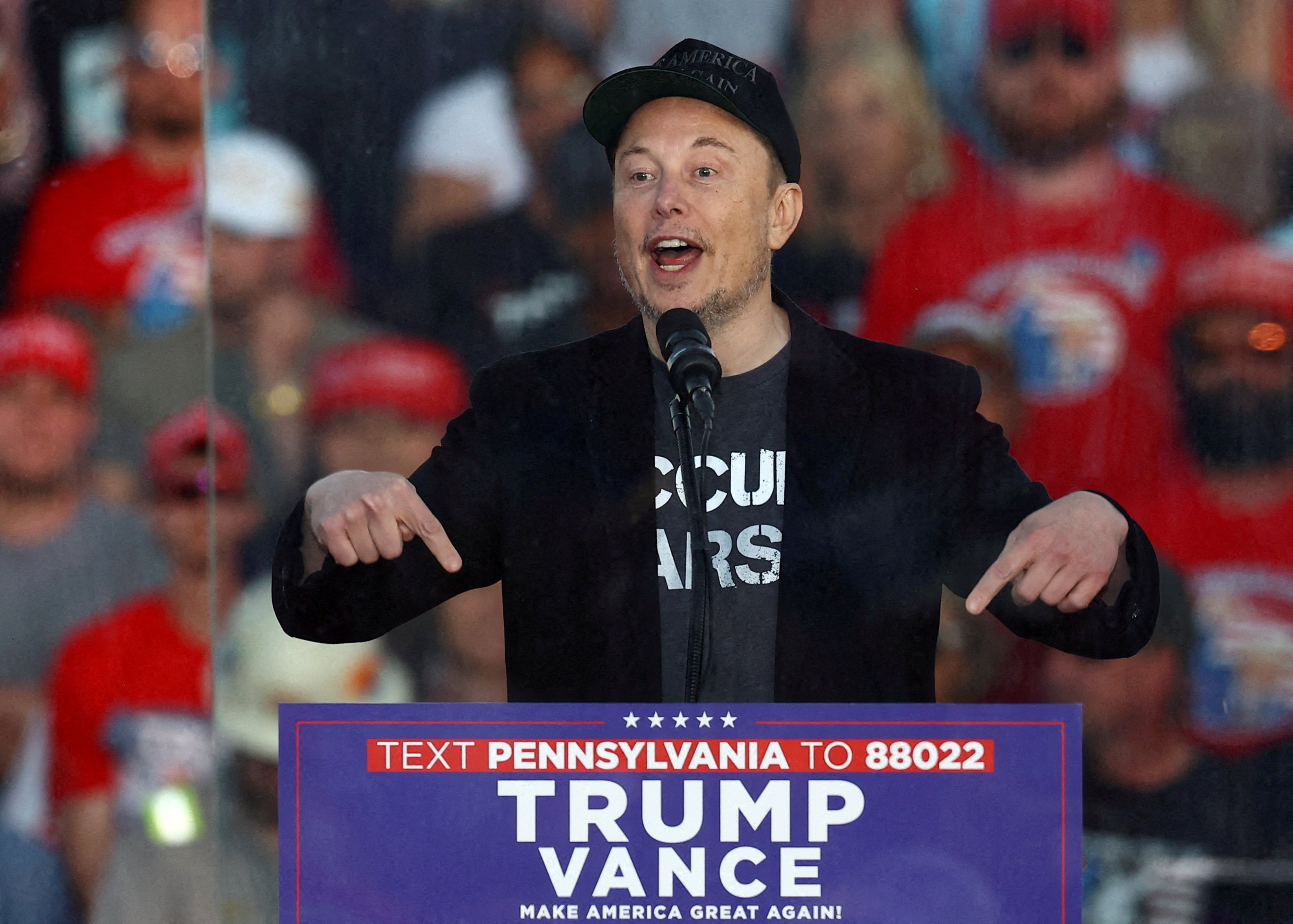 Tesla CEO and X owner Elon Musk speaks during a rally for Donald Trump in Butler, Pennsylvania, on October 5, 2024. Photo: Reuters