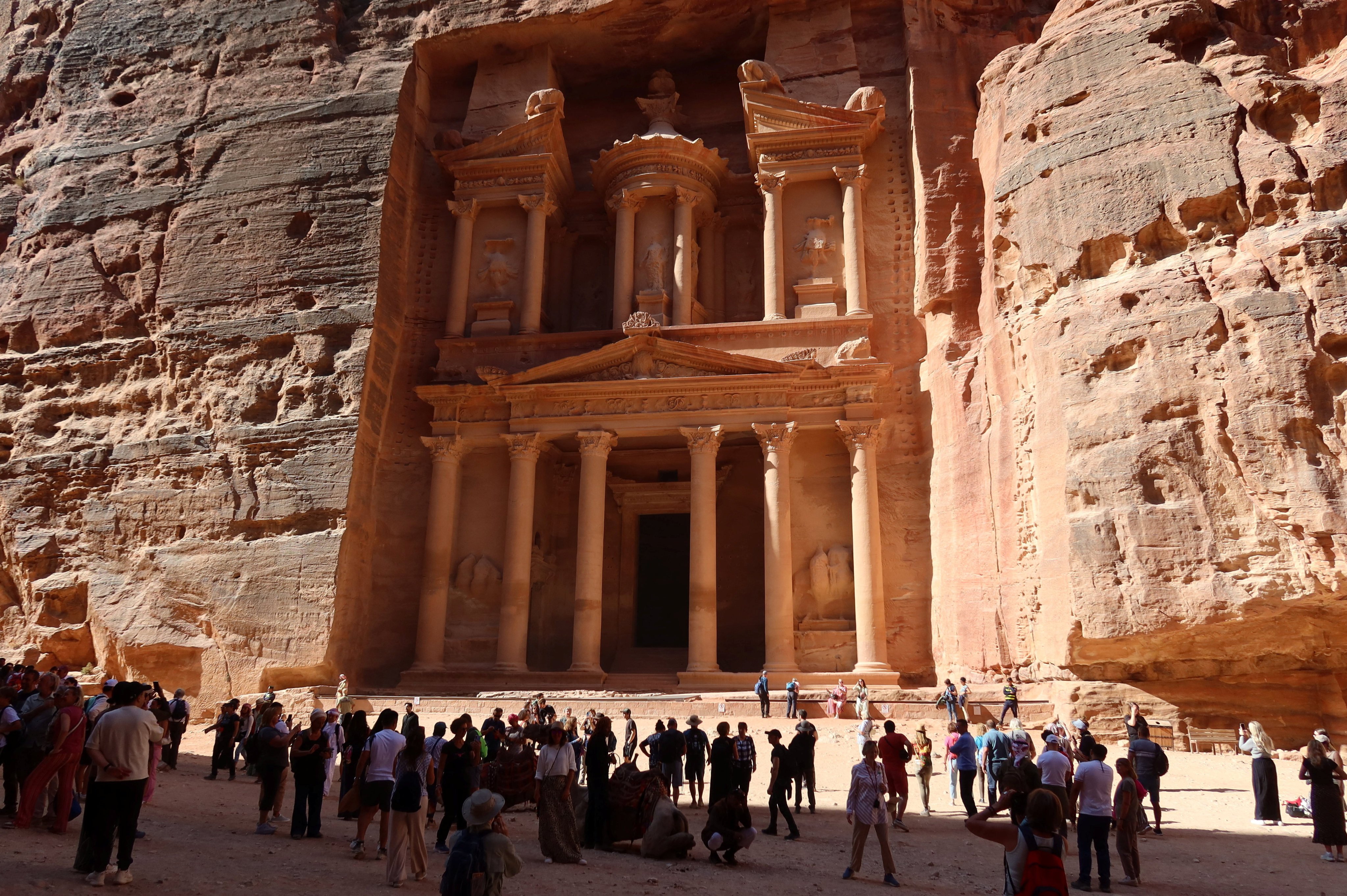 Visitors gather at the treasury site in the ancient city of Petra, Jordan. Tourism in the Middle Eastern nation has been decimated by the Israel-Gaza war. Photo: Reuters