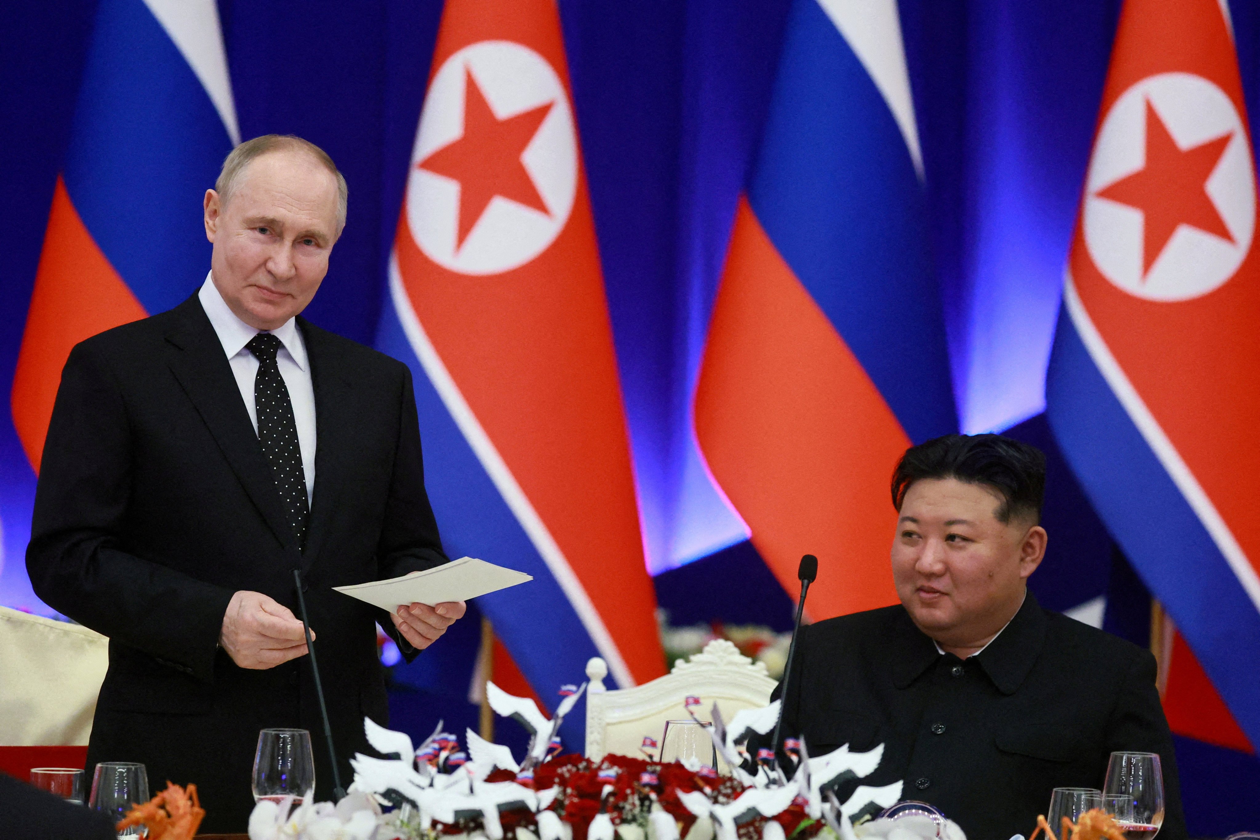 Russian President Vladimir Putin (left) and North Korea’s Kim Jong-un. Photo: Sputnik / Vladimir Smirnov / Pool via Reuters