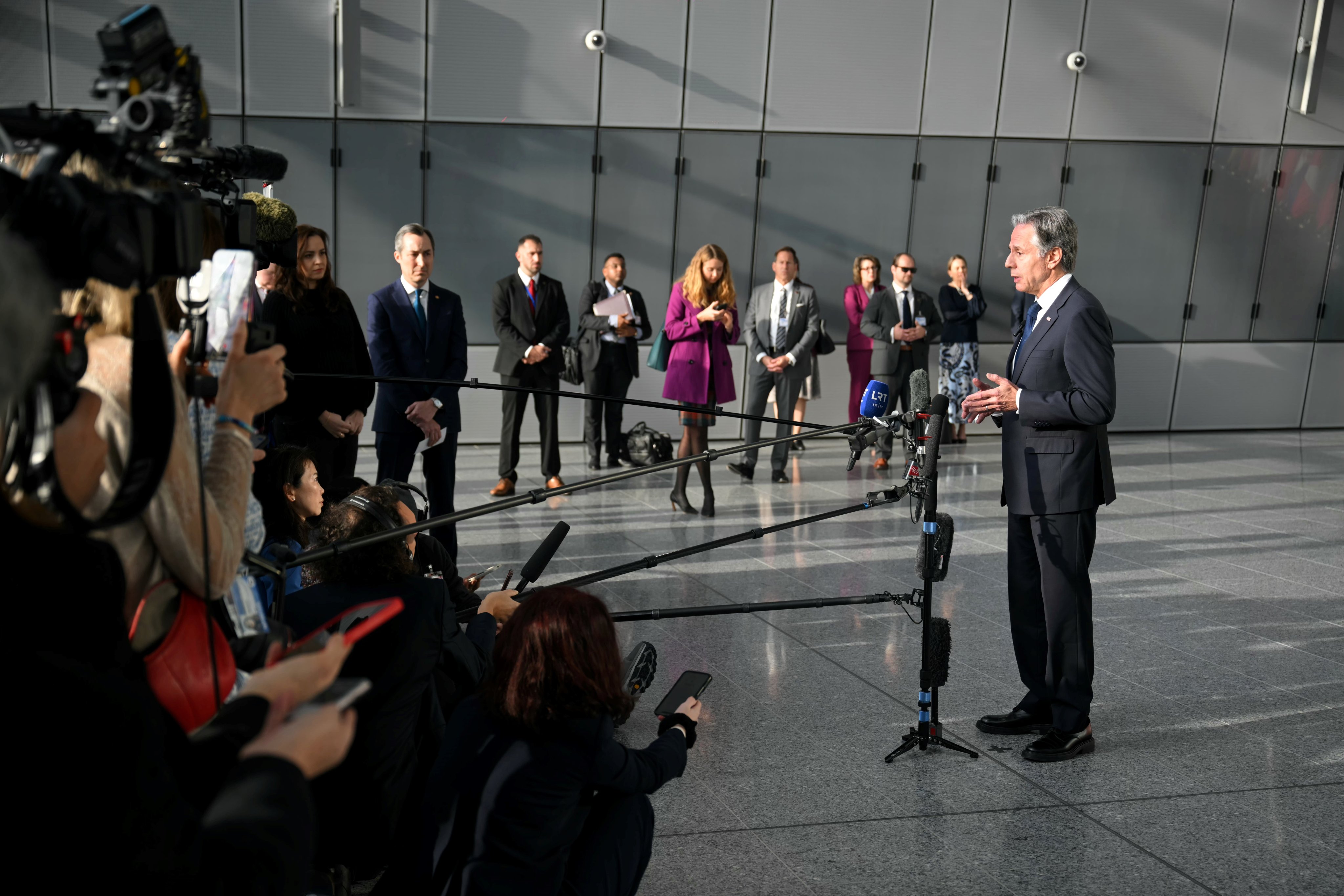 US Secretary of State Antony Blinken talks to the press following a Nato meeting at the bloc’s headquarters in Brussels. Photo: EPA-EFE